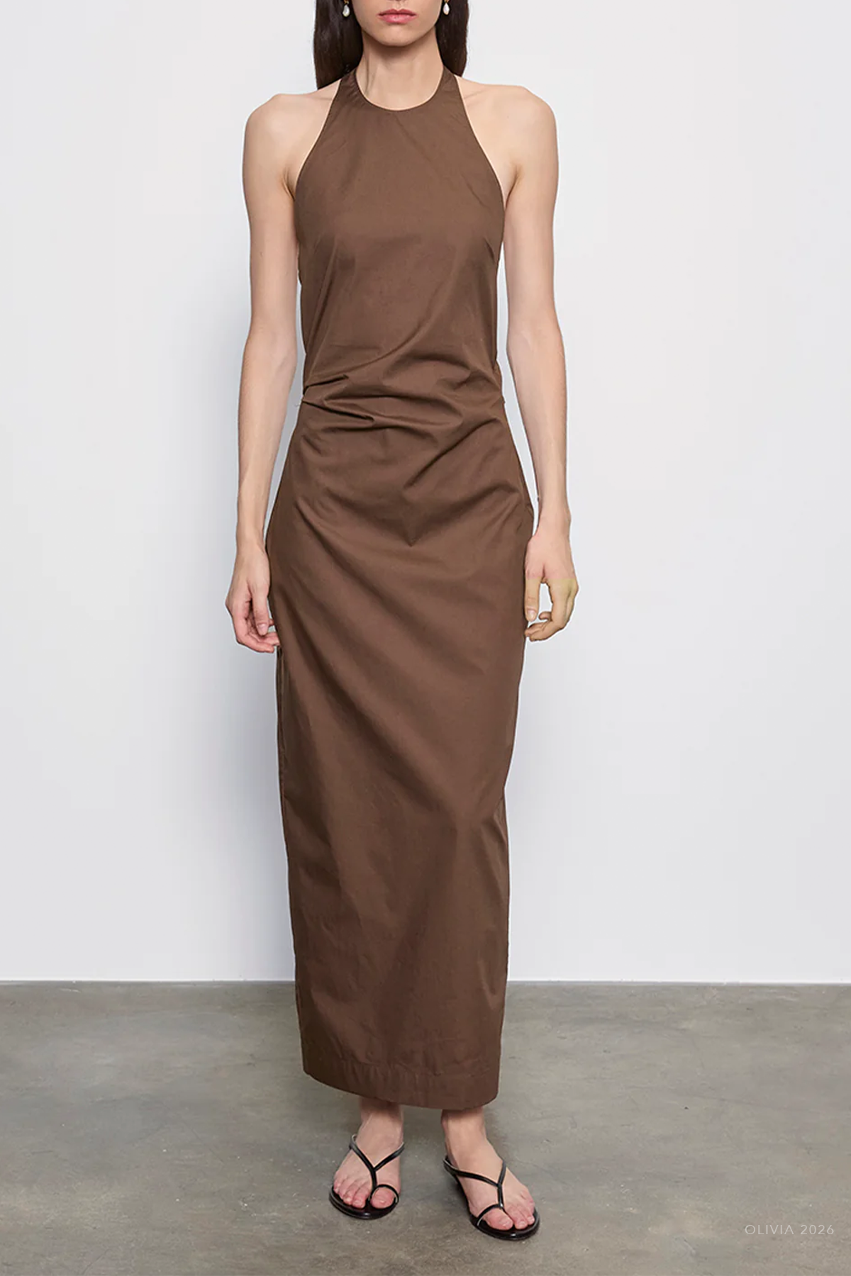 Poplin Halter Dress in Dark Chocolate