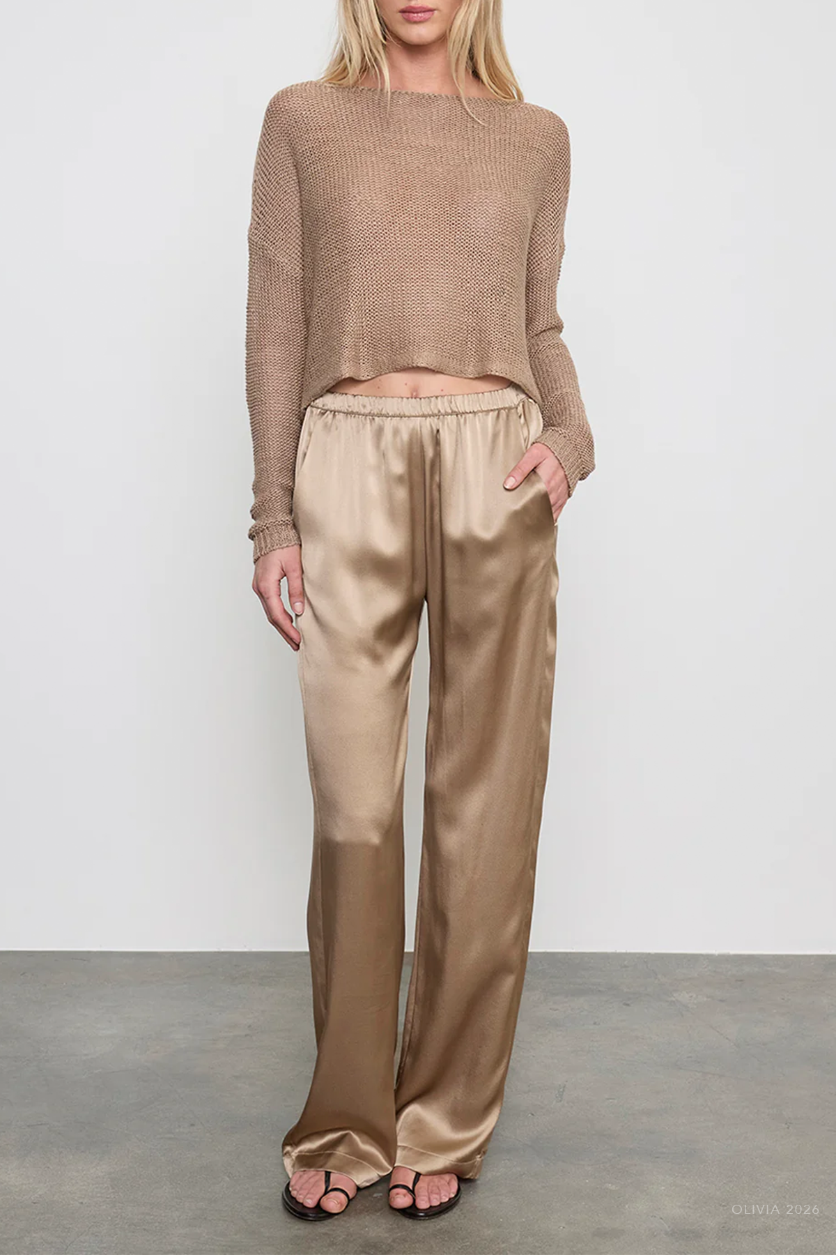Satin Silk Everywhere Pant in Beige