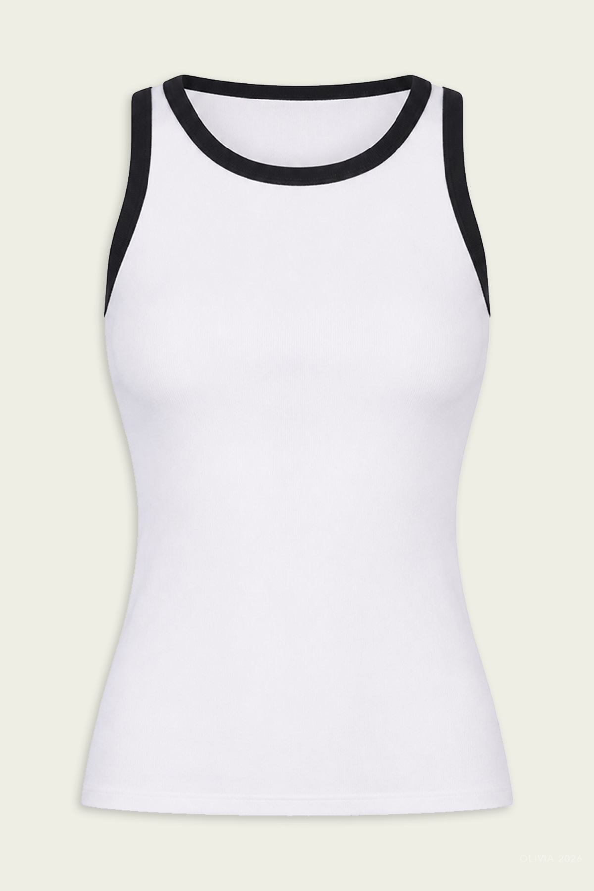 Cotton Ringer Tank in White Black