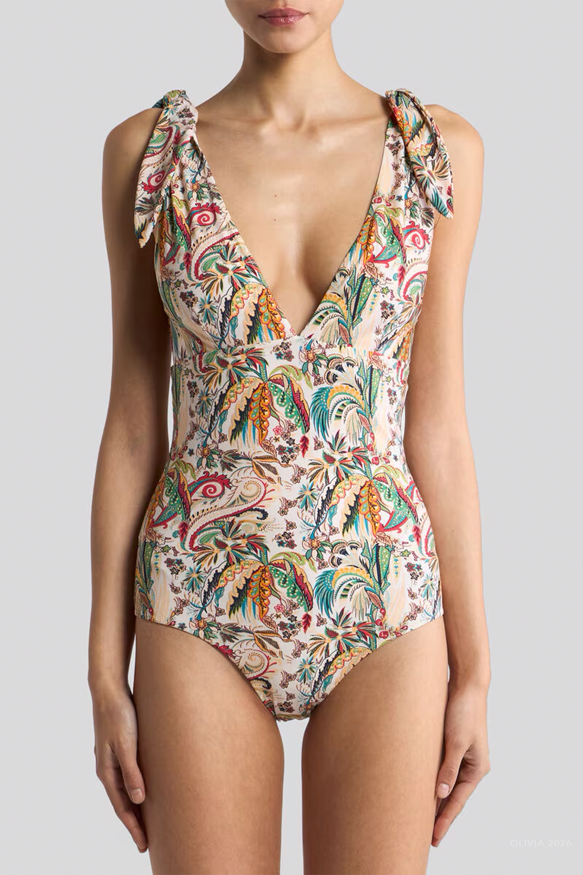 Paisley Foliage Motif One-Piece Swimsuit