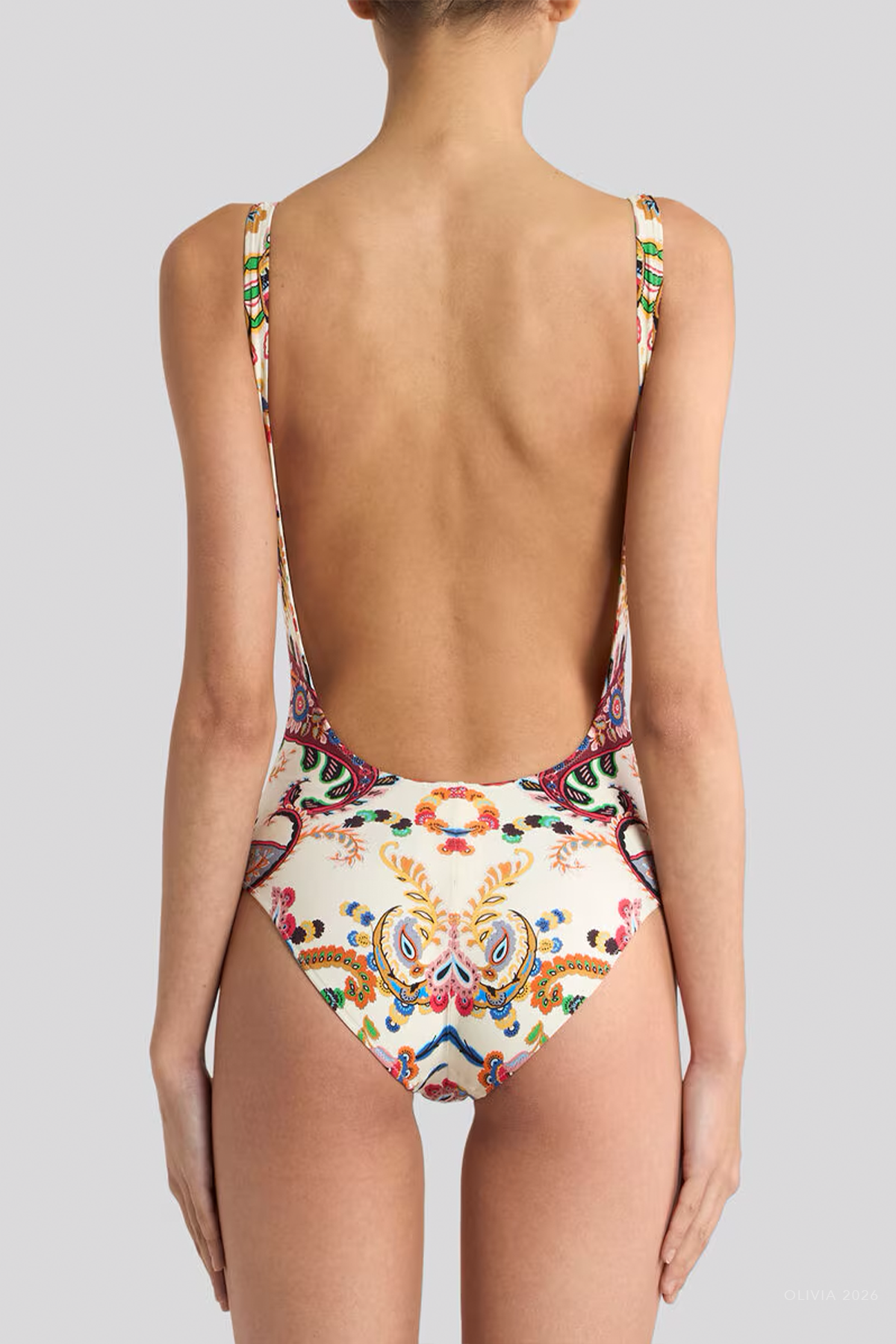 Floral Paisley Motif One-Piece Swimsuit in Multicolor