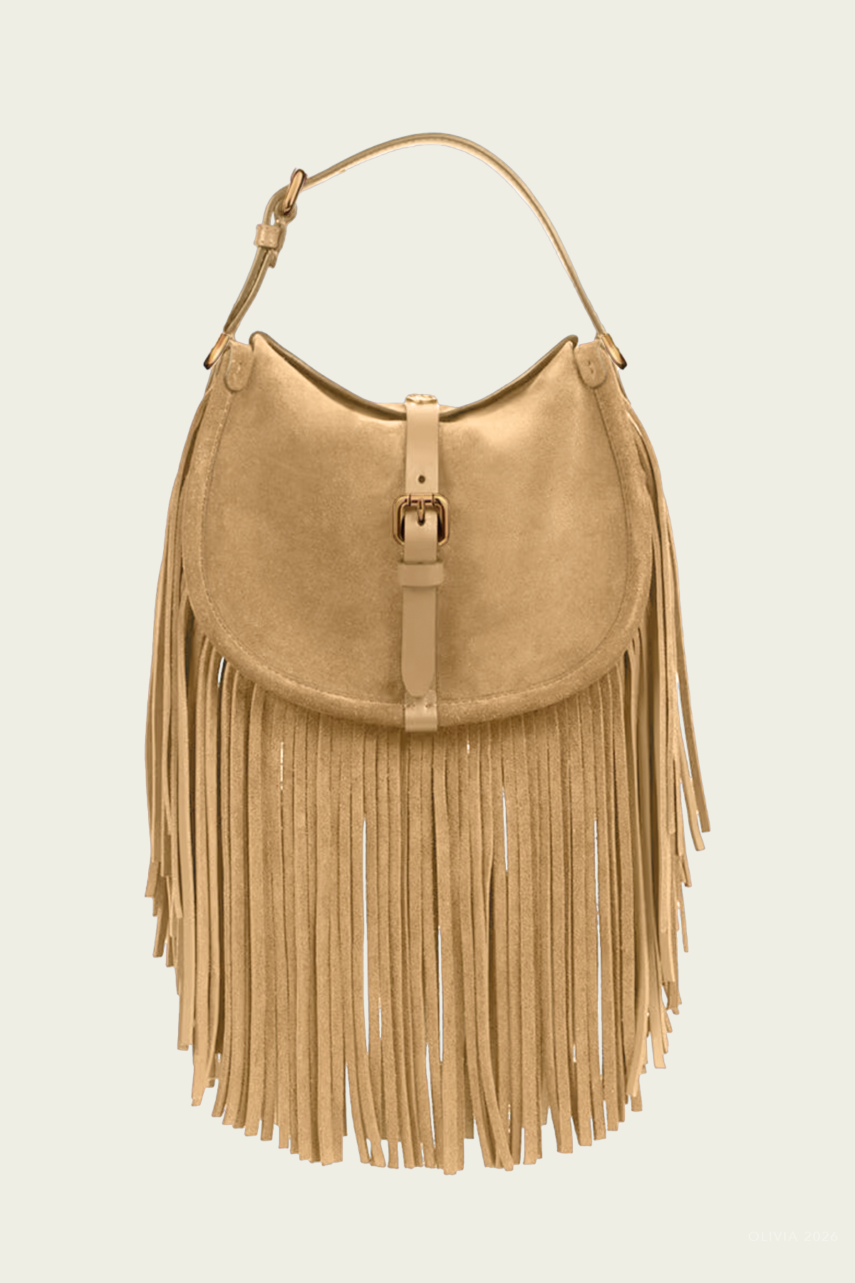 Suede Pony Small Fringe Bag in Sand