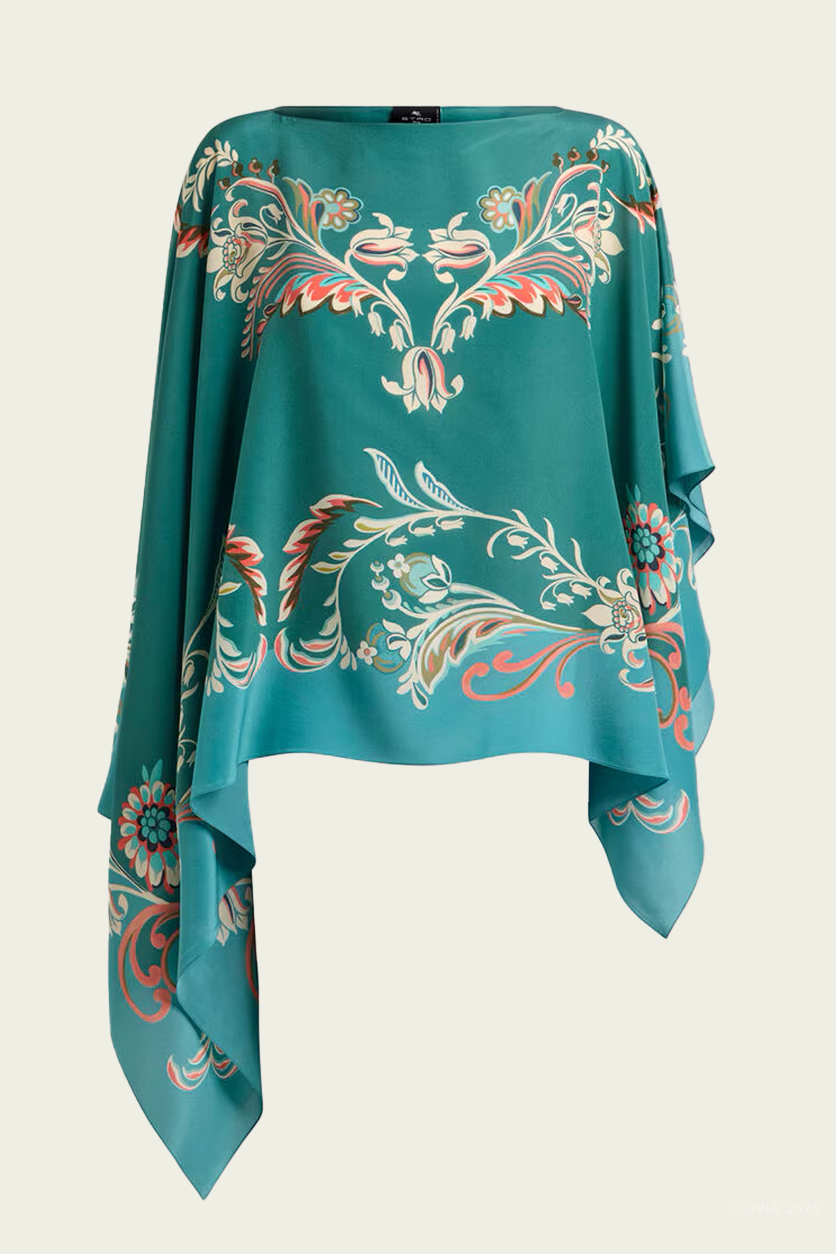 Asymmetric Silk Poncho Top in Light Blue