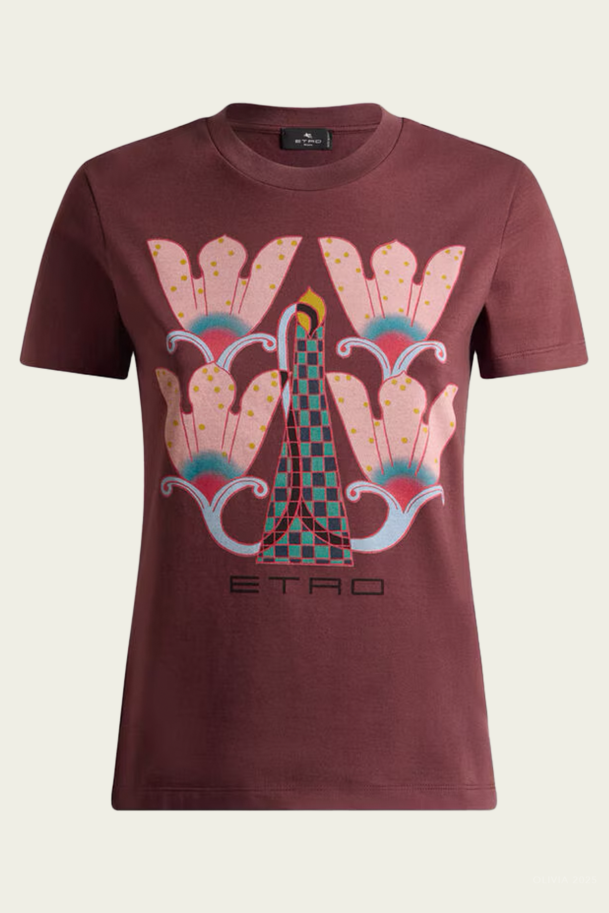 Printed Cotton T-Shirt in Burgundy