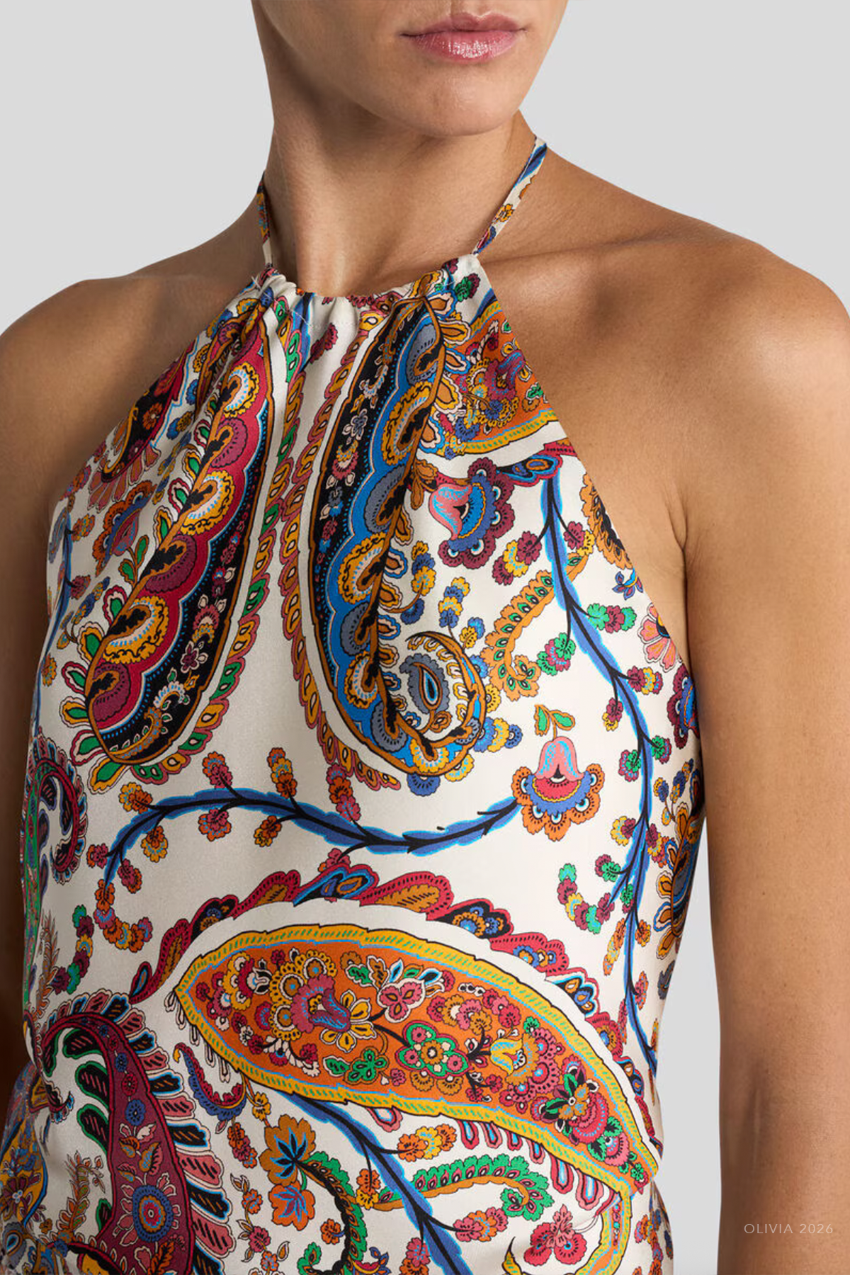 Floral Paisley Halterneck Silk Top in Multicolor