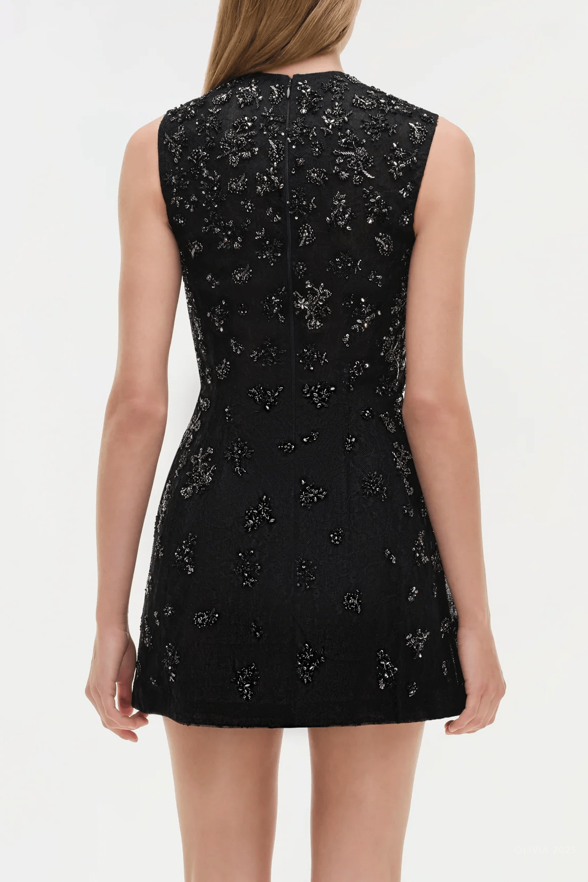 Evelina Embellished Lace Mini Dress in Black - shop - olivia.com