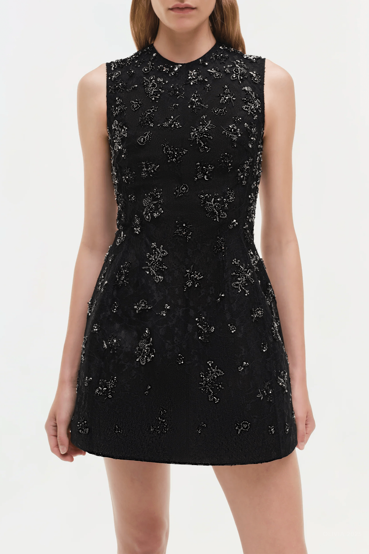 Evelina Embellished Lace Mini Dress in Black - shop - olivia.com