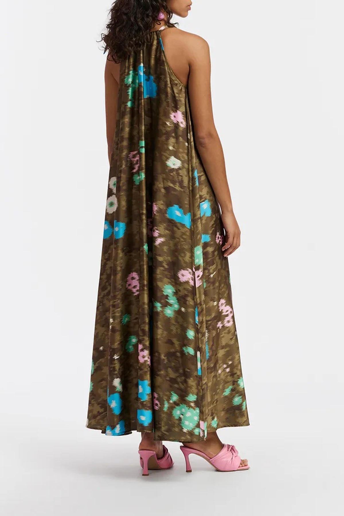 Famson Halter - Neck Maxi Dress in Khaki Floral - shop - olivia.com