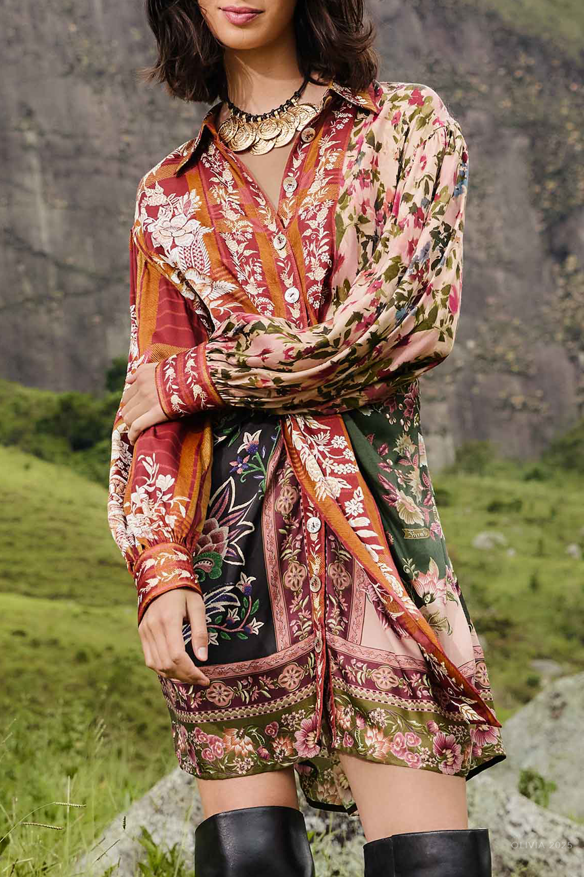 Mixed Winter Garden Viscose Mini Dress