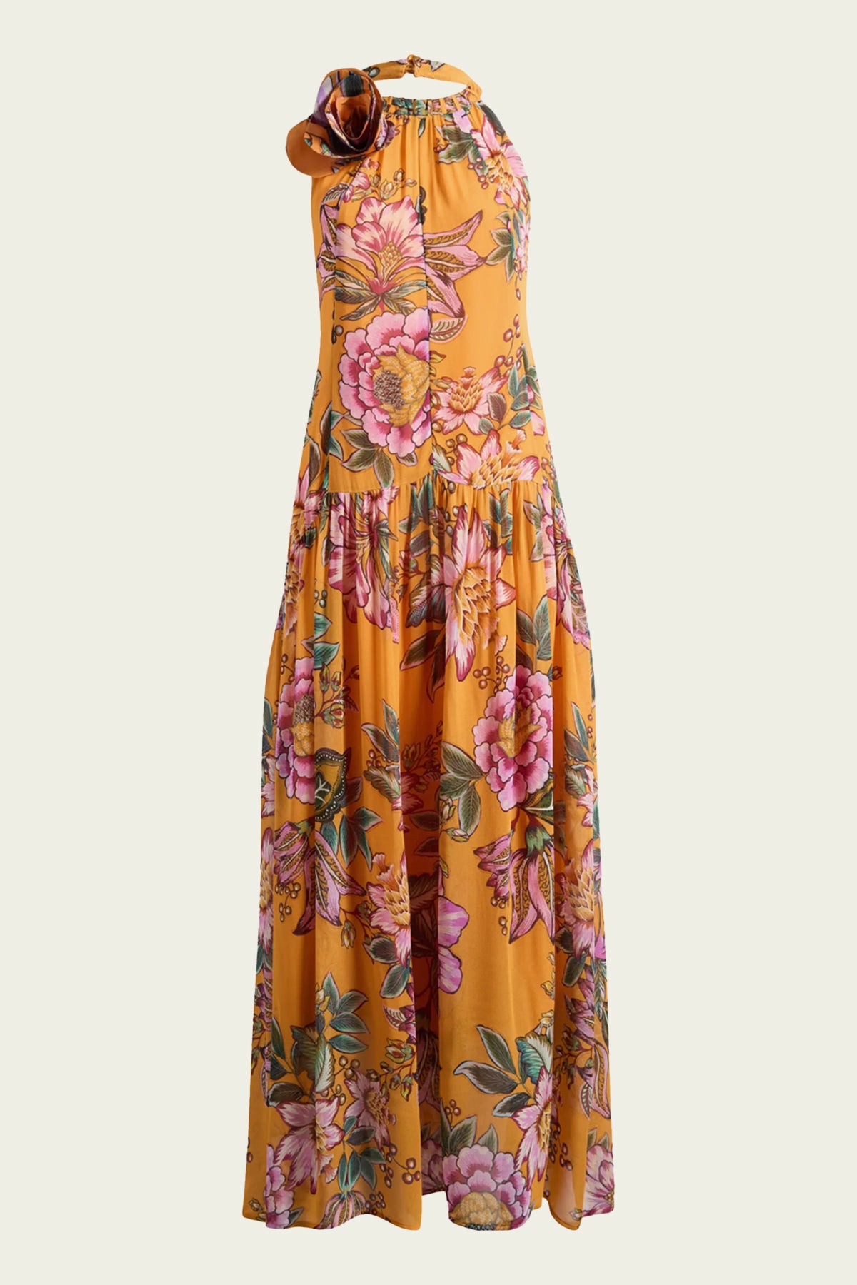 Orange Wonderful Bouquet Maxi Dress