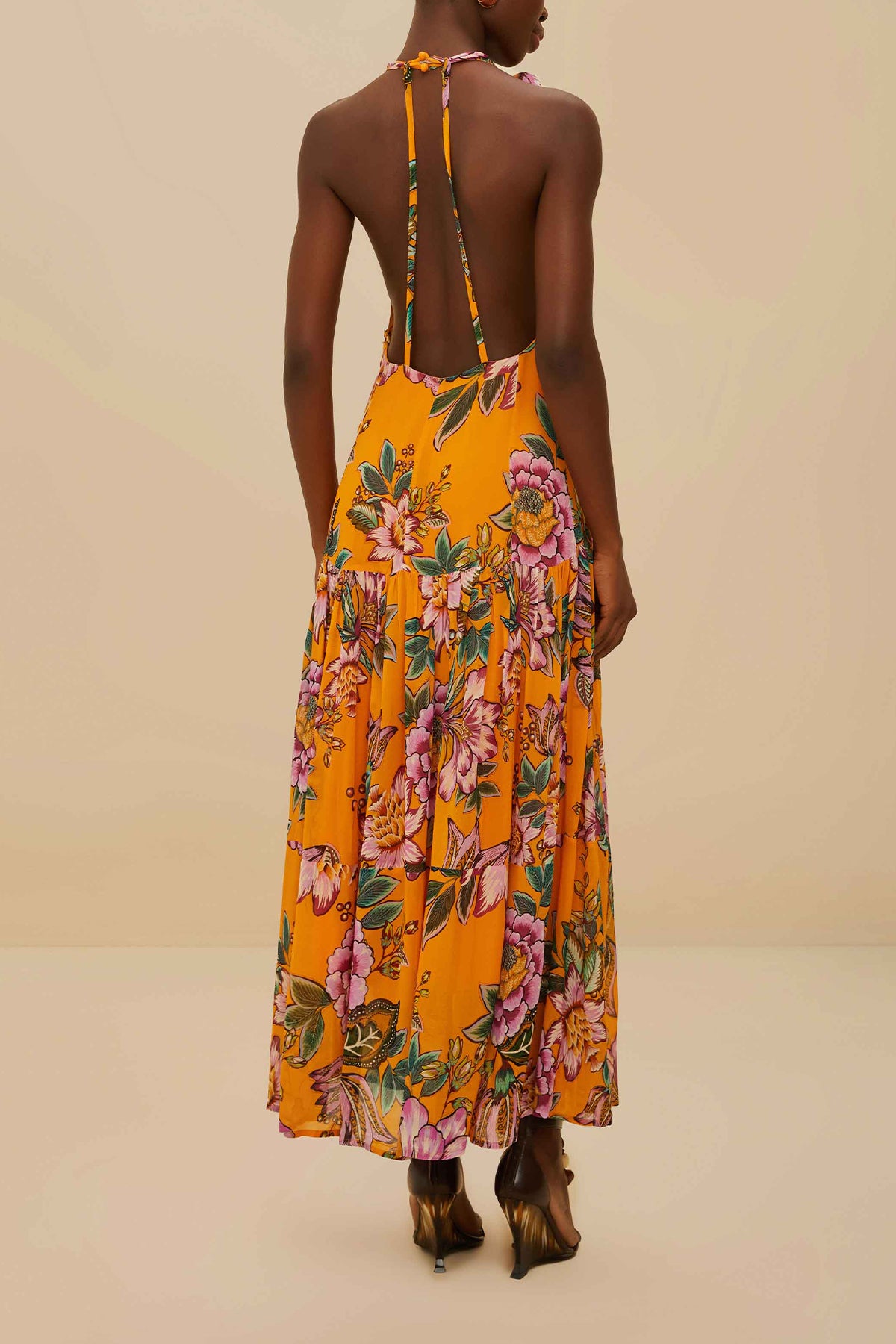Orange Wonderful Bouquet Maxi Dress