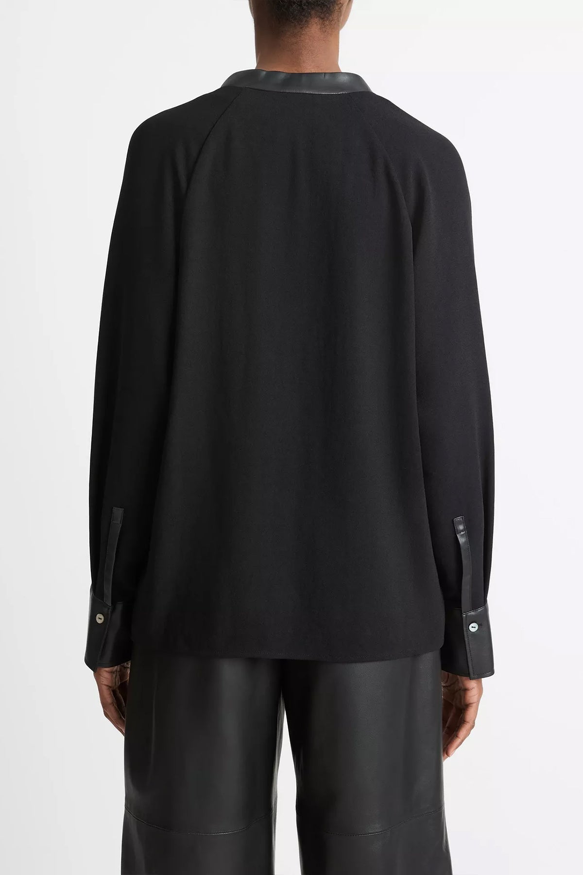 Faux Leather - Trim Dolman - Sleeve Blouse in Black - shop - olivia.com