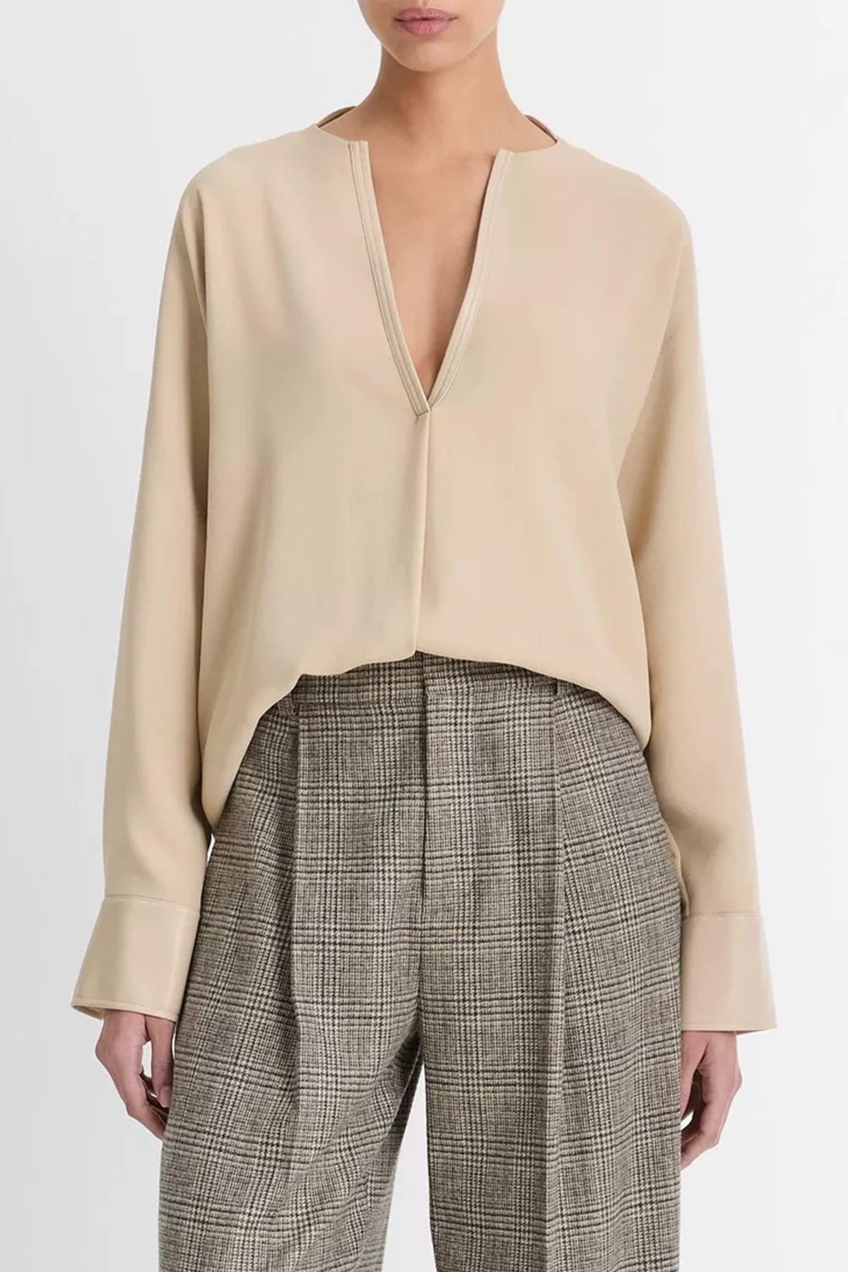 Faux Leather - Trim Dolman - Sleeve Blouse in Dark Ivory - shop - olivia.com