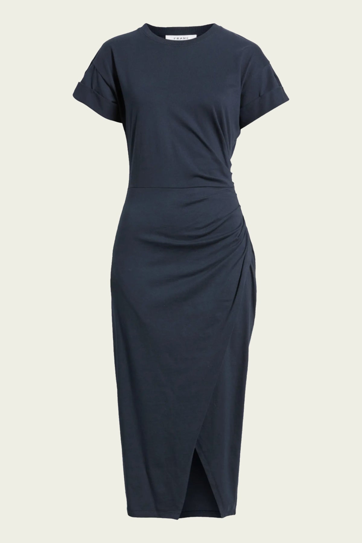 Faux Wrap Midi Dress in Navy - shop-olivia.com