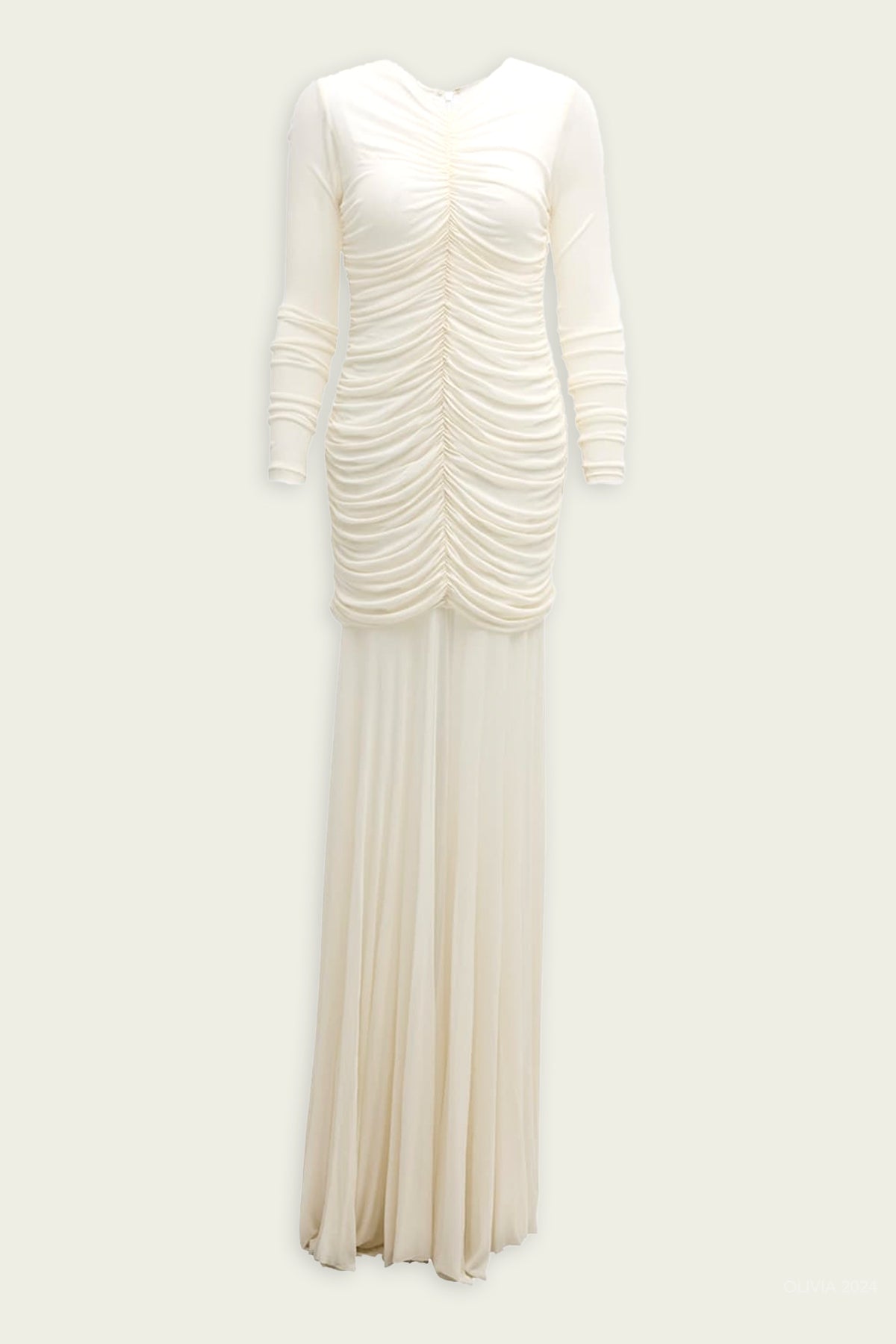 Fawn Ruched Mesh Maxi Dress in Off - White - shop - olivia.com