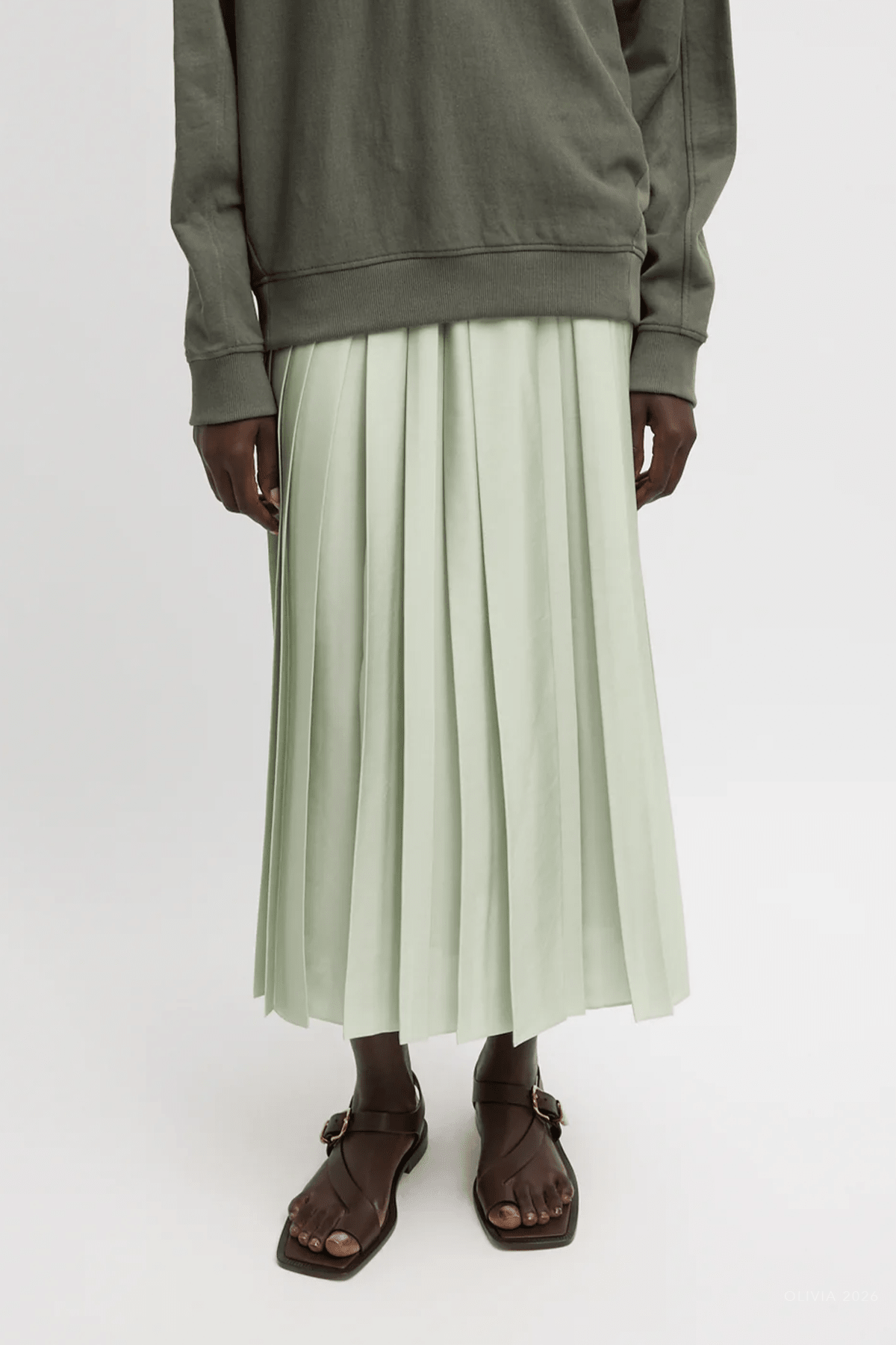 Feather Weight Pleated Pull On Skirt in Sage - shop - olivia.com