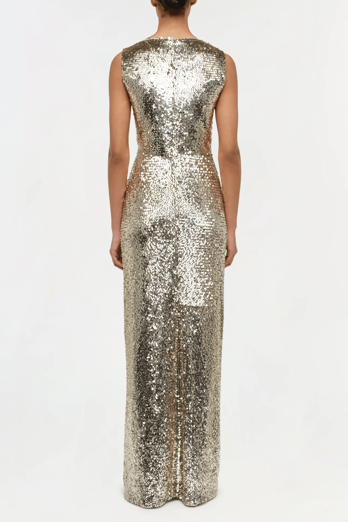 Felicity Draped Sequin Gown in Gold Multi - shop - olivia.com