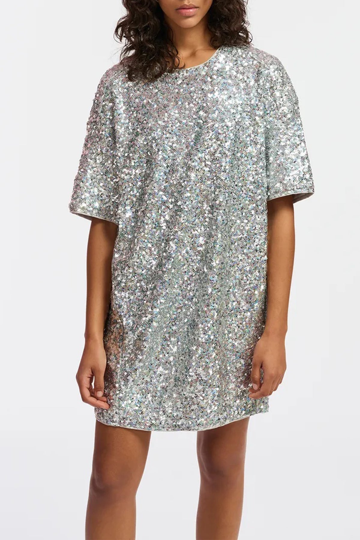 Felt Sequin - Embellished Mini Dress in Silver - shop - olivia.com