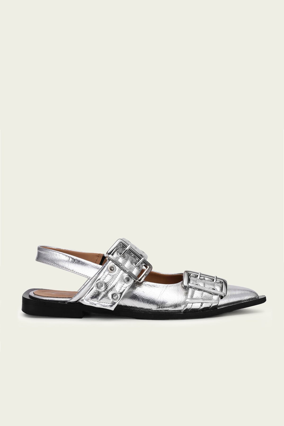 Feminine Buckle Ballerina Metallic Sandal in Silver - shop - olivia.com