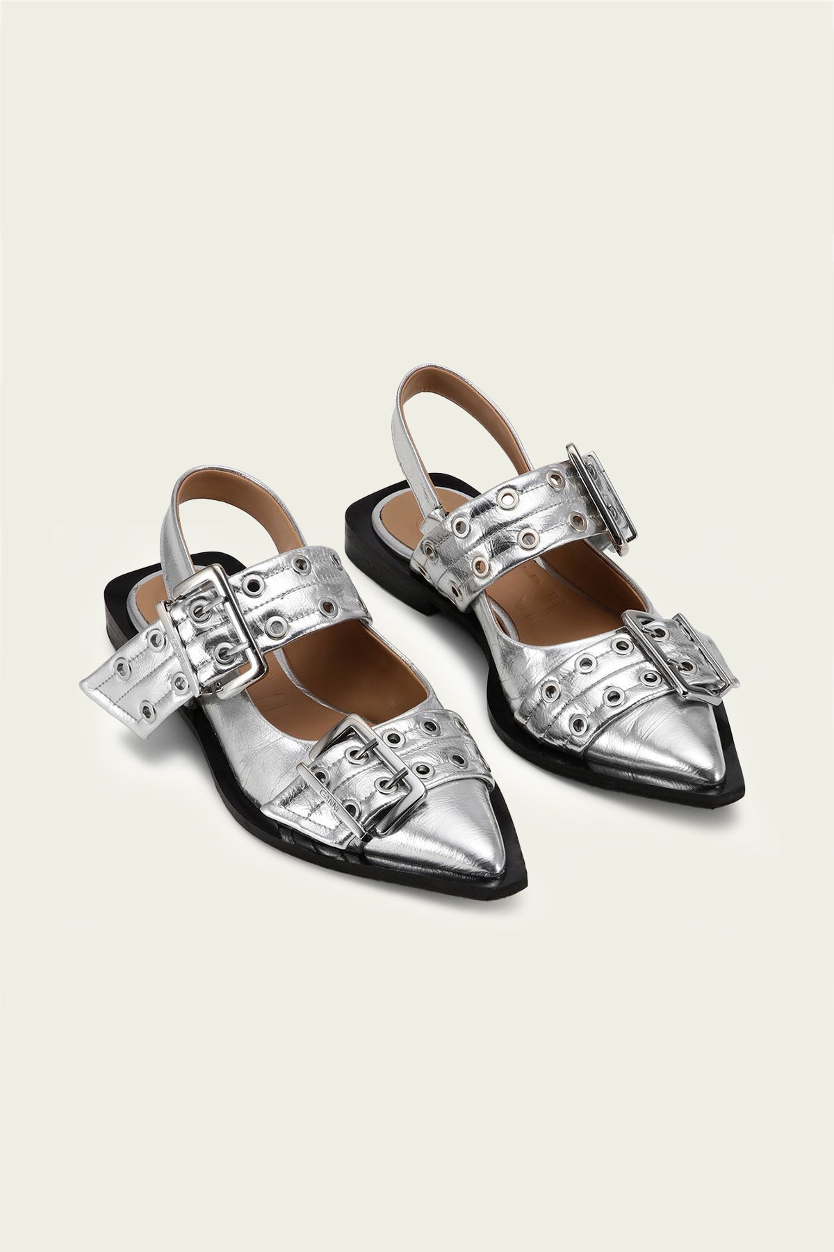 Feminine Buckle Ballerina Metallic Sandal in Silver - shop - olivia.com