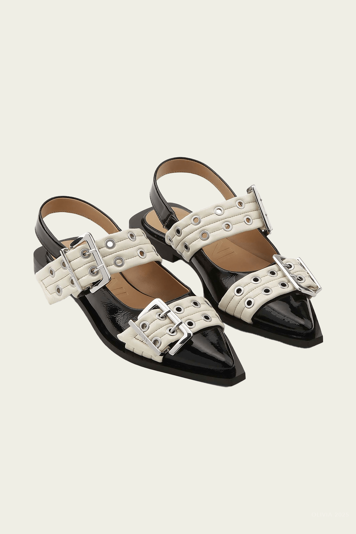 Feminine Buckle Ballerina Naplack Bicolor in Black/Egret - shop - olivia.com