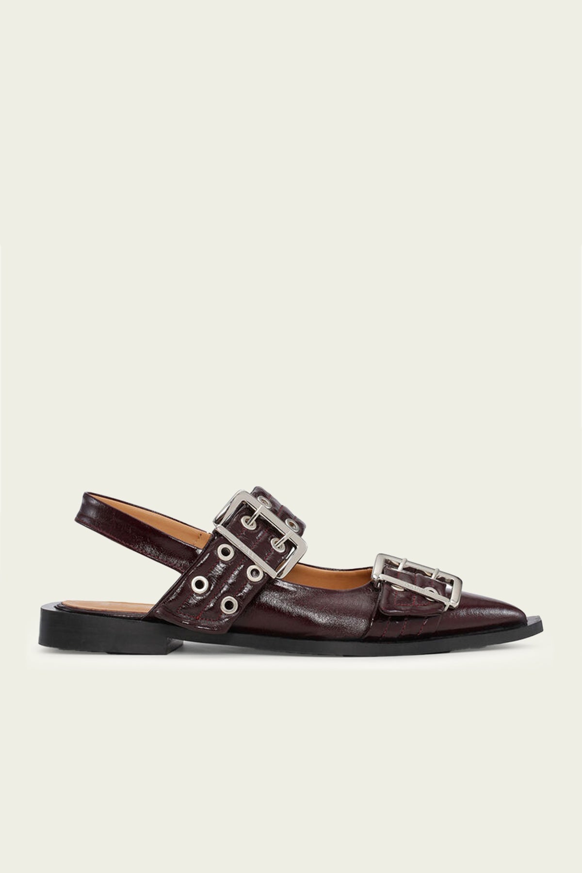 Feminine Buckle Ballerina Naplack Sandal in Burgundy - shop - olivia.com