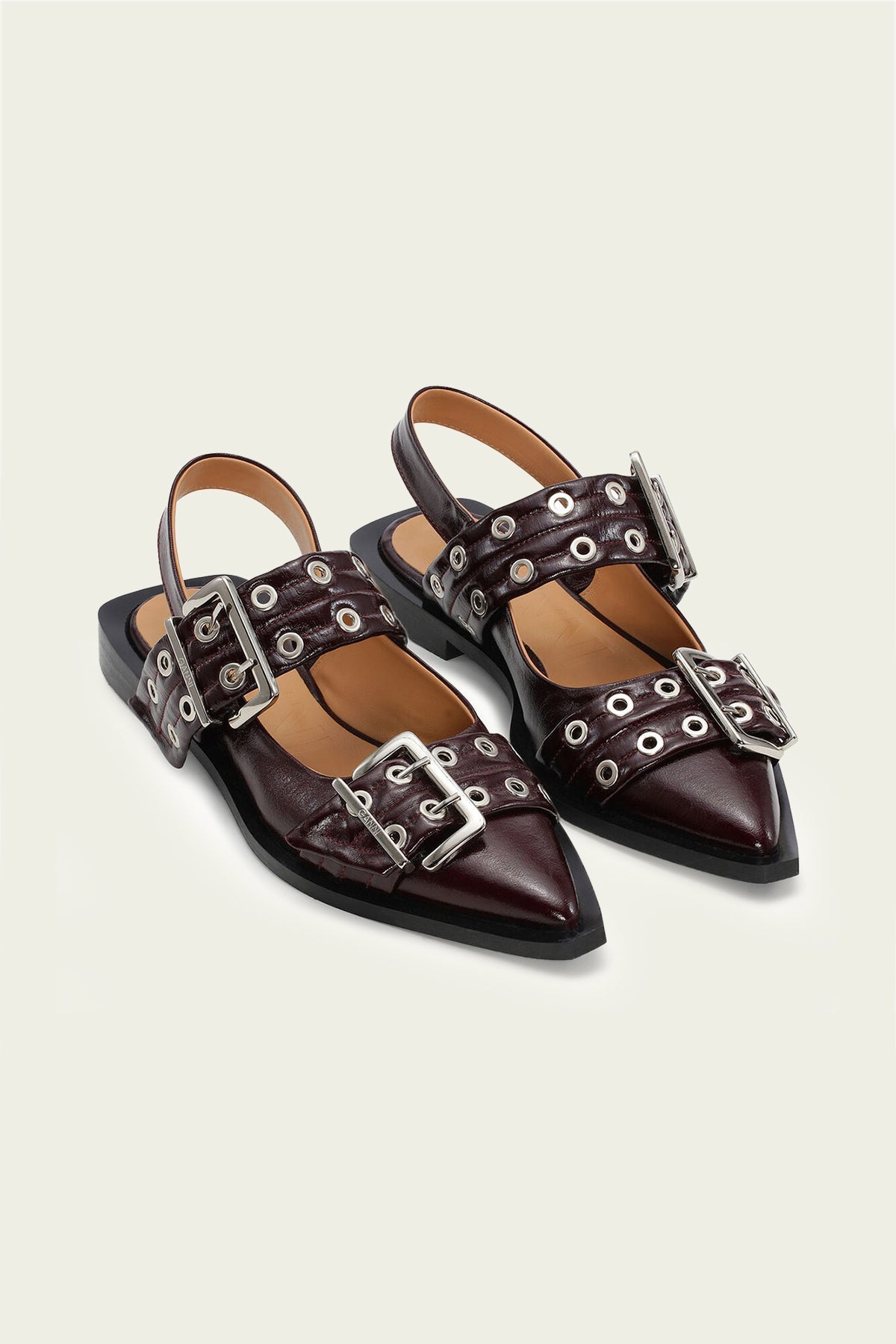 Feminine Buckle Ballerina Naplack Sandal in Burgundy - shop - olivia.com