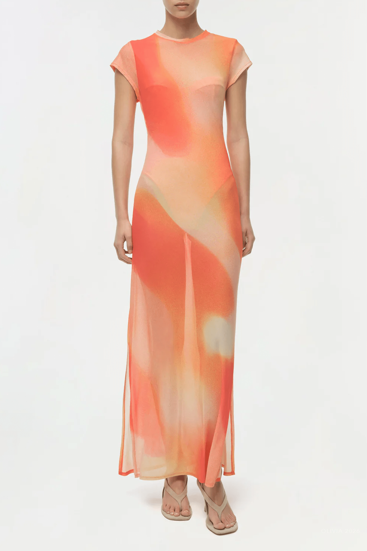 Fia Mesh Midi Dress in Golden Hour Sunset - shop - olivia.com