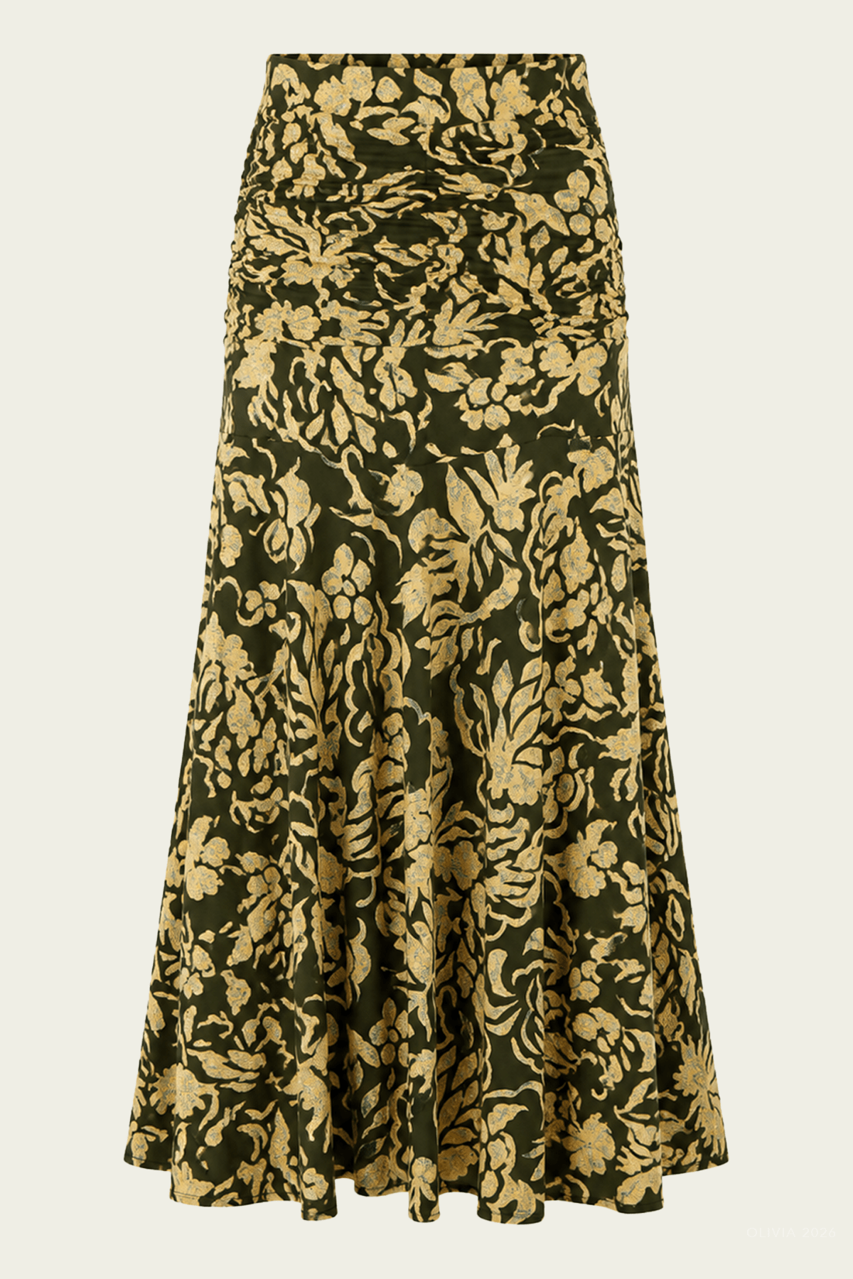 Fiona Jersey Skirt in Khaki Floral - shop-olivia.com
