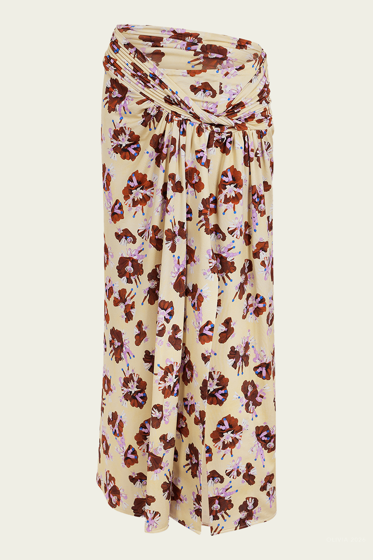 Floral Midi Skirt in Flower Trim Cream - shop-olivia.com