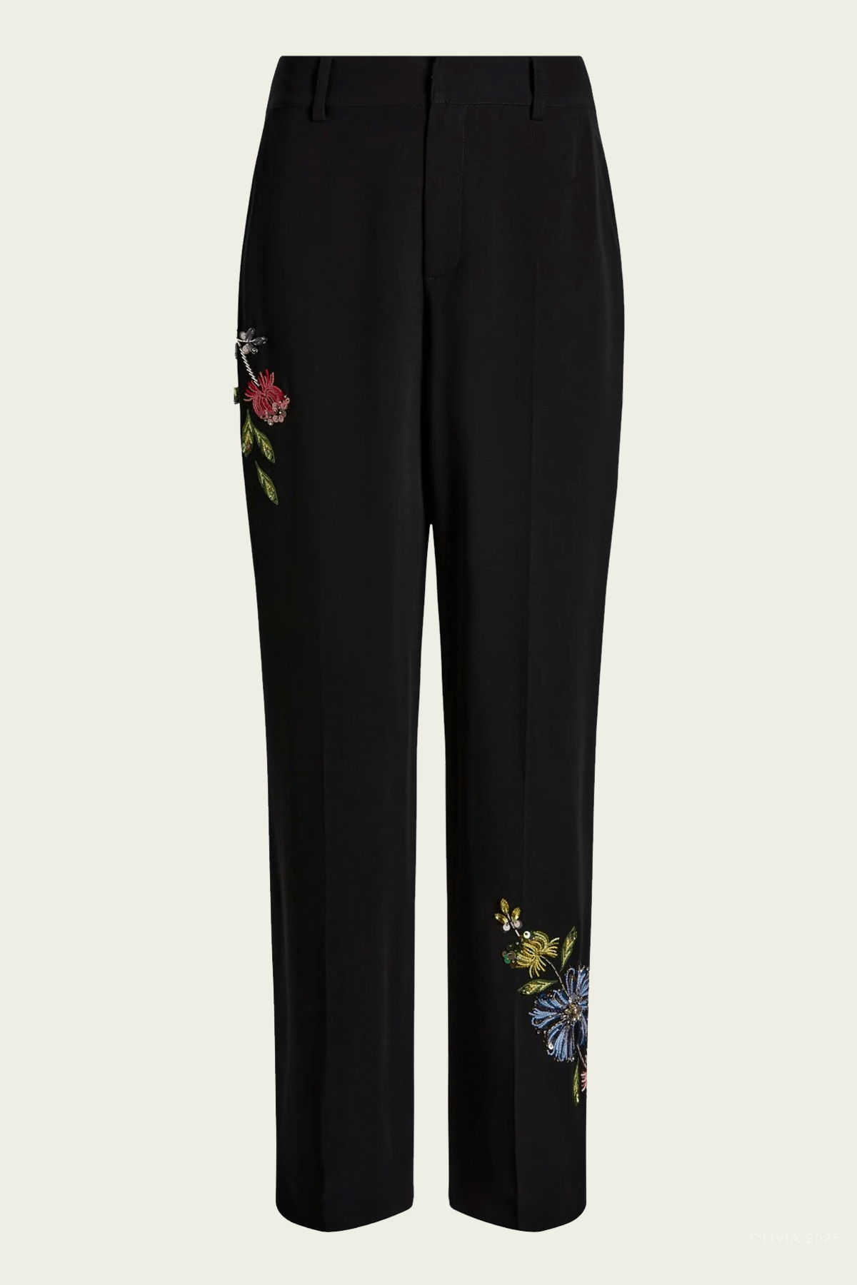 Floral Mixed Media Harlan Pant in Black Multi - shop - olivia.com