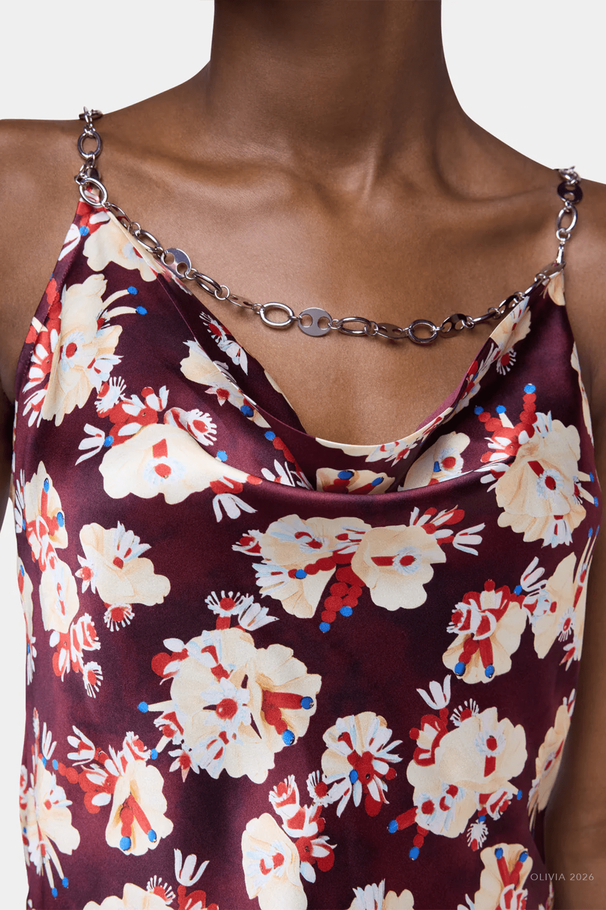Floral Patterned Silk Top in Magenta - shop-olivia.com