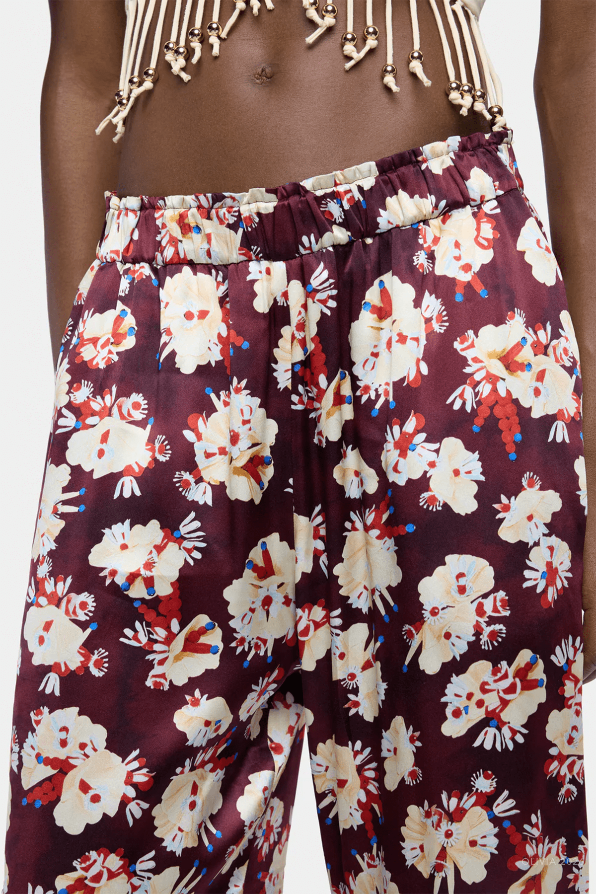 Floral Patterned Straight Trouser in Magenta - shop-olivia.com