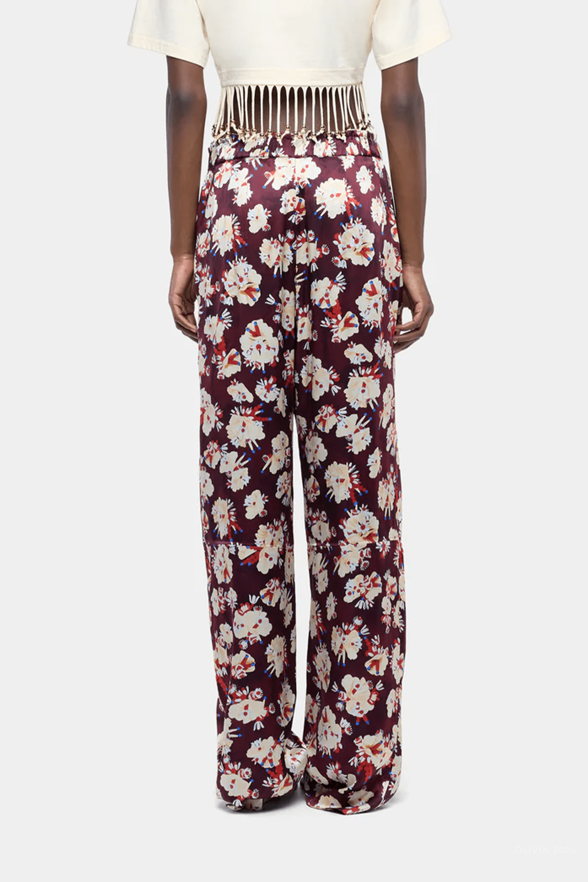 Floral Patterned Straight Trouser in Magenta - shop-olivia.com
