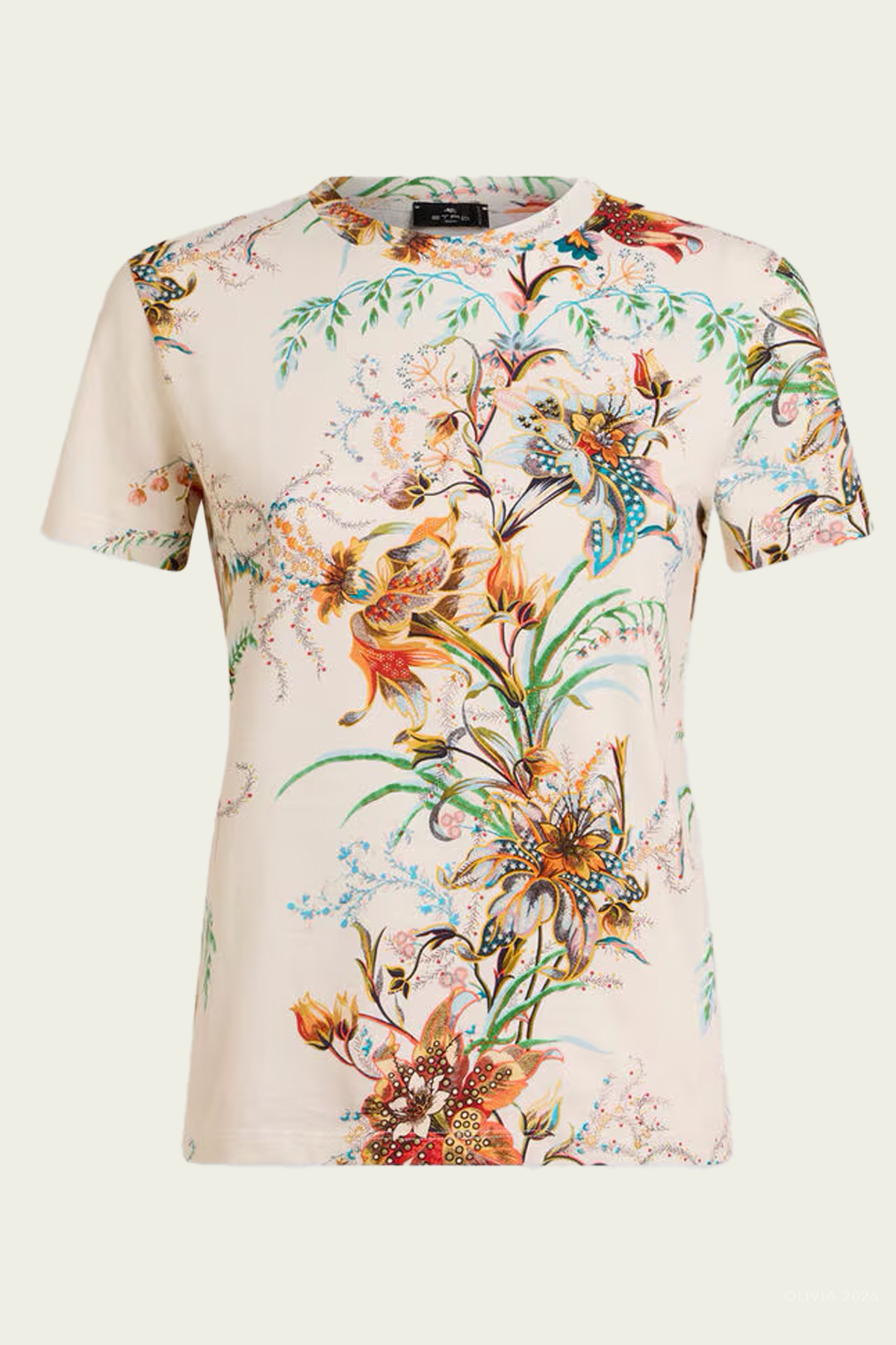 Floral-Print Cotton T-Shirt in Ecru Multi - shop-olivia.com