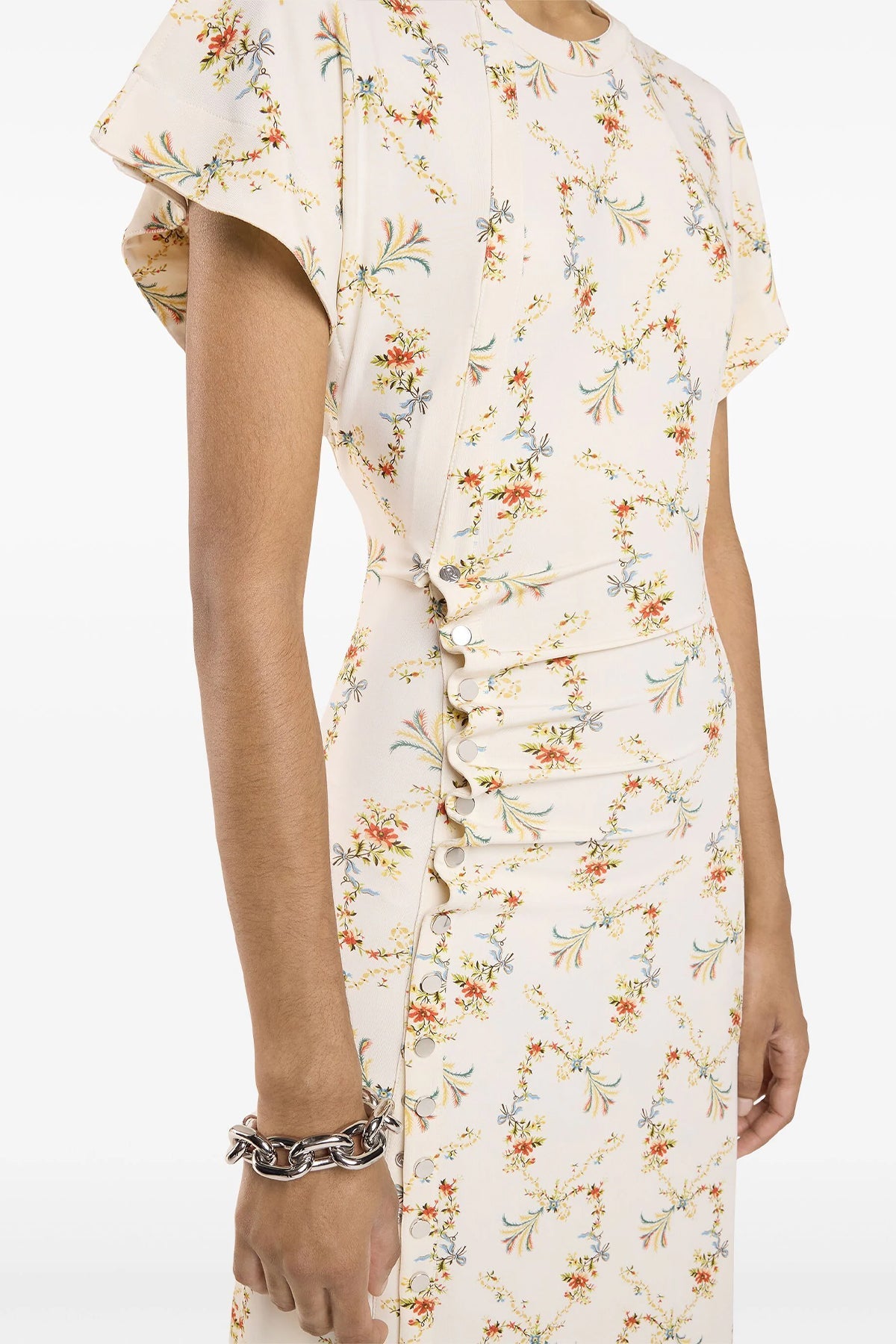 Floral - Print Ruched Midi Dress in Beige - shop - olivia.com