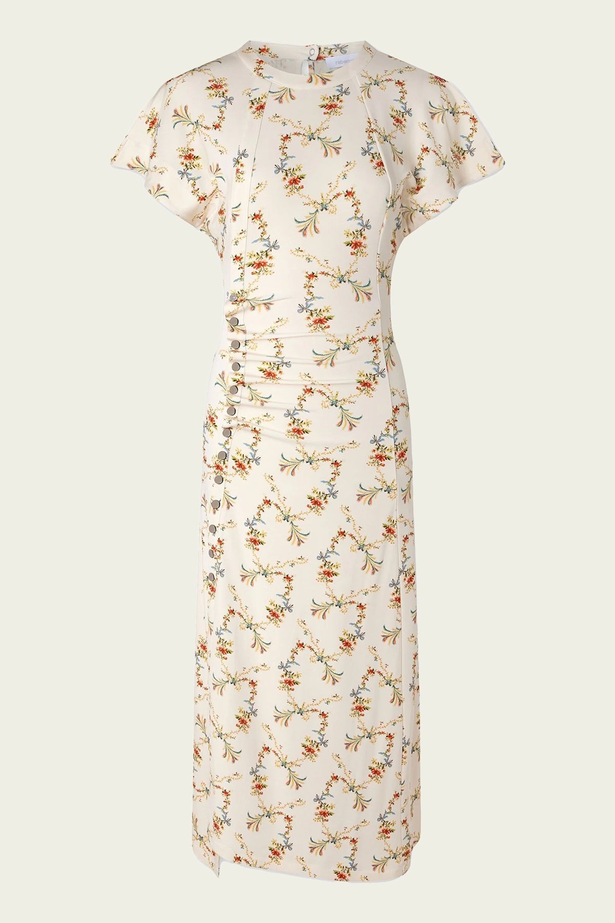 Floral - Print Ruched Midi Dress in Beige - shop - olivia.com