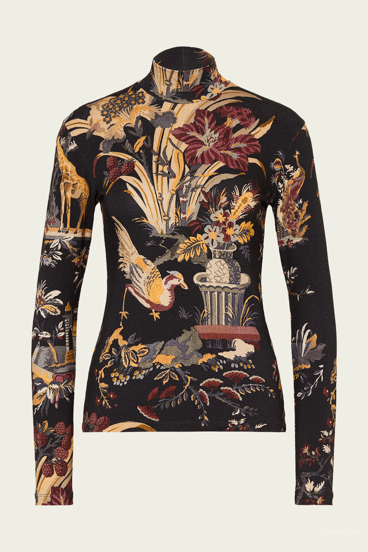 Floral Print Turtleneck Top in Black Multicolor - shop-olivia.com