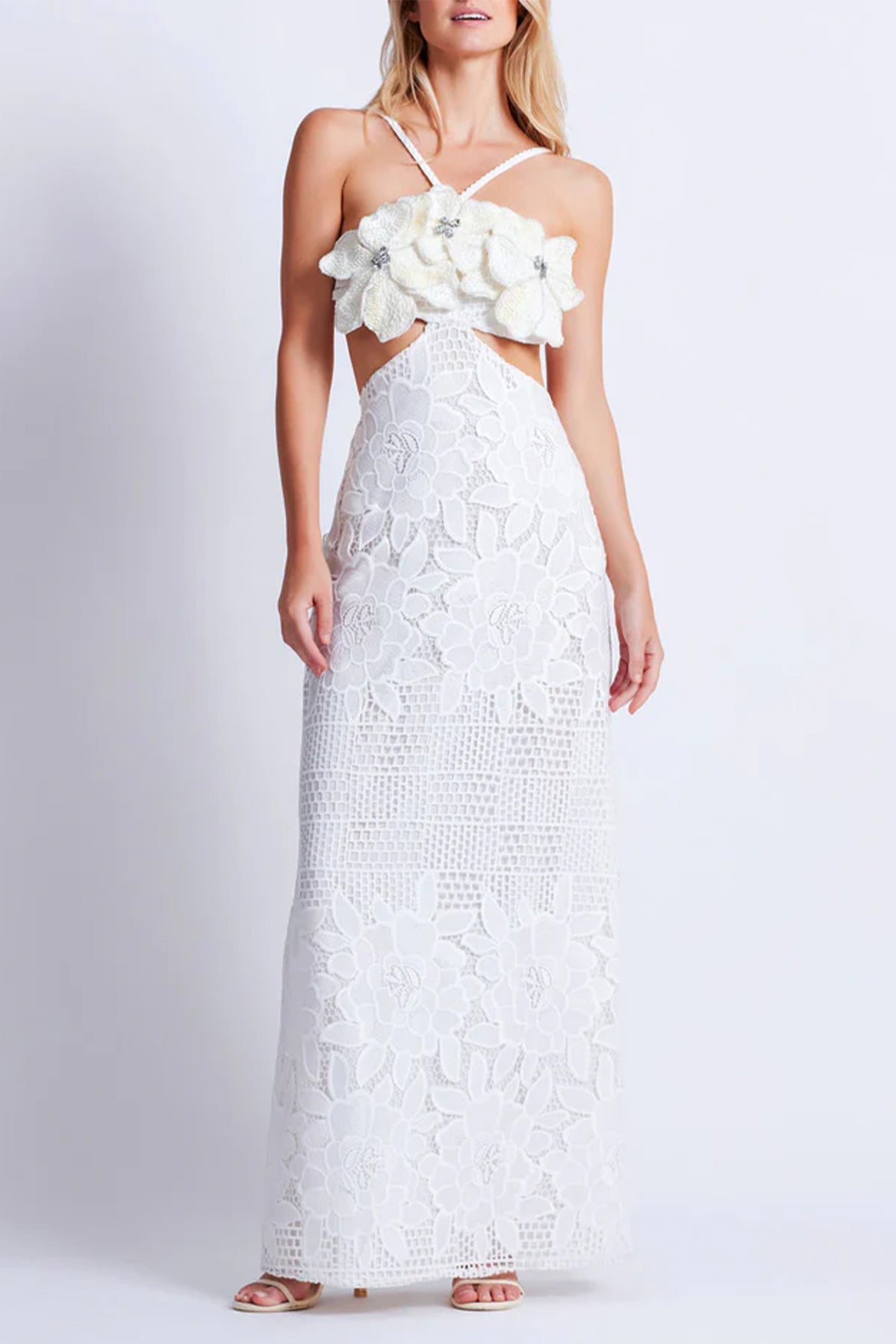 Flower Embroidered Maxi Dress in White - shop-olivia.com