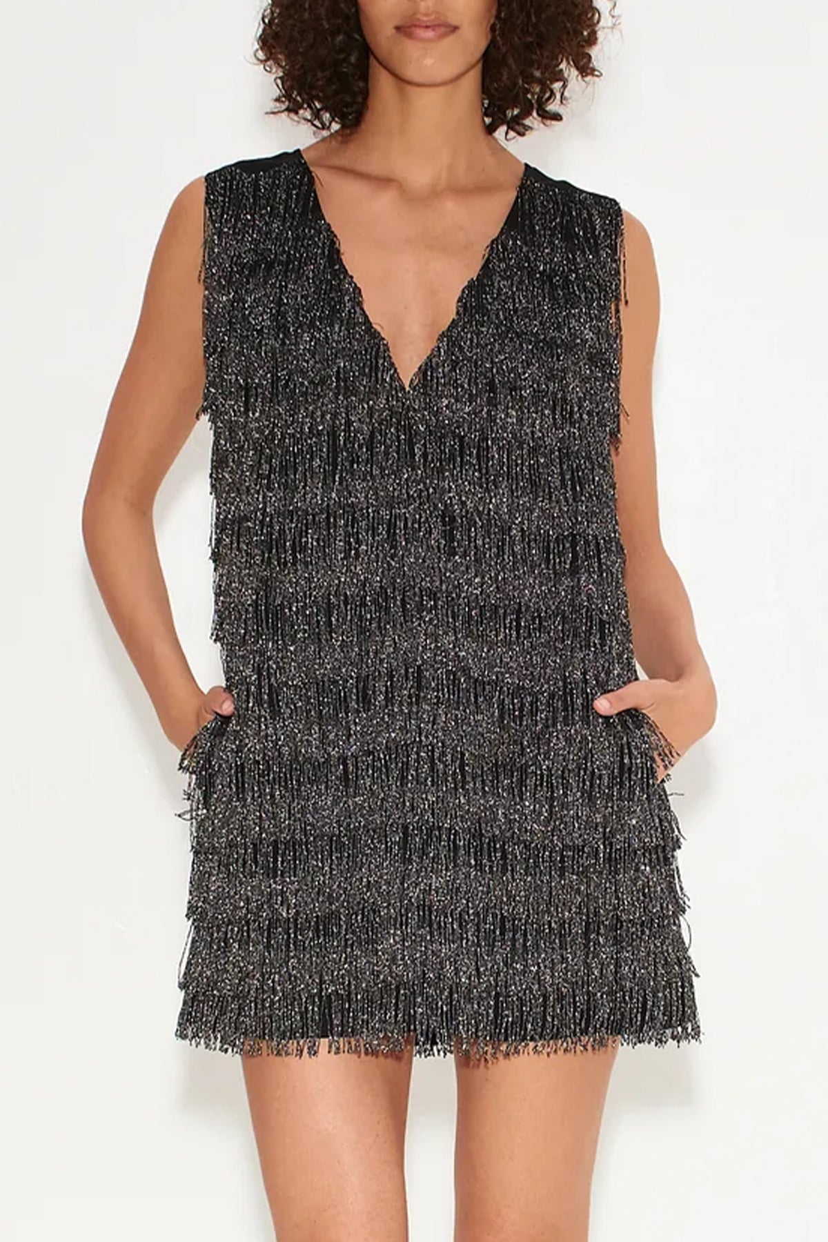 Fountain Fringe Mini Dress in Black - shop - olivia.com