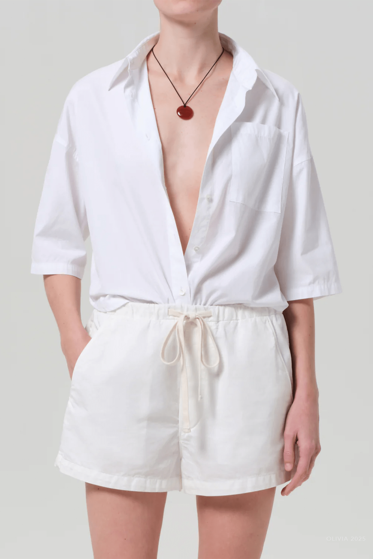 Frances Cropped Cape Button Up In Optic White - shop - olivia.com