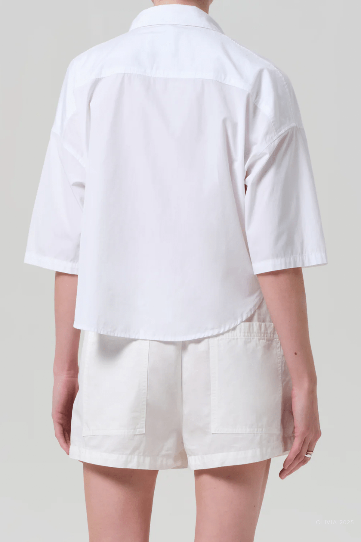 Frances Cropped Cape Button Up In Optic White - shop - olivia.com