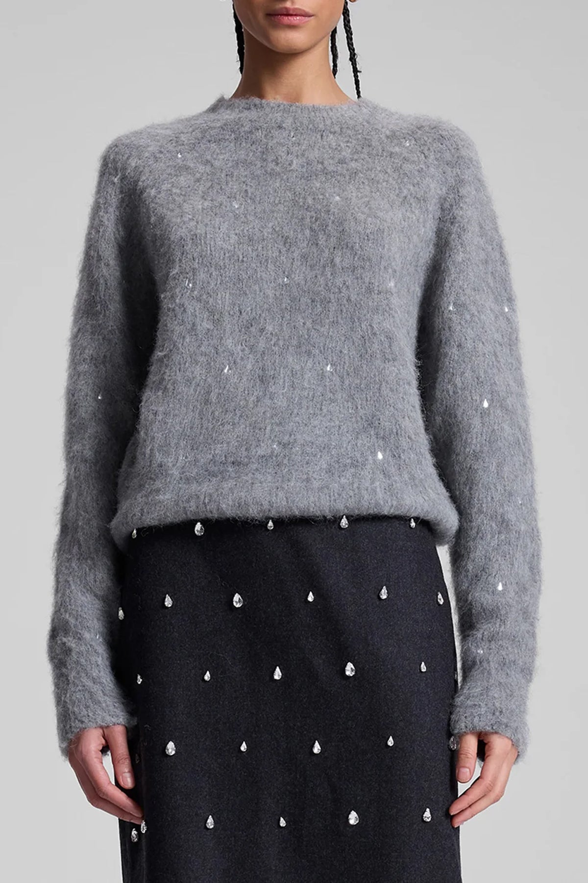 Frankie Wool Cashmere Embellished Sweater in Heather Grey - shop - olivia.com