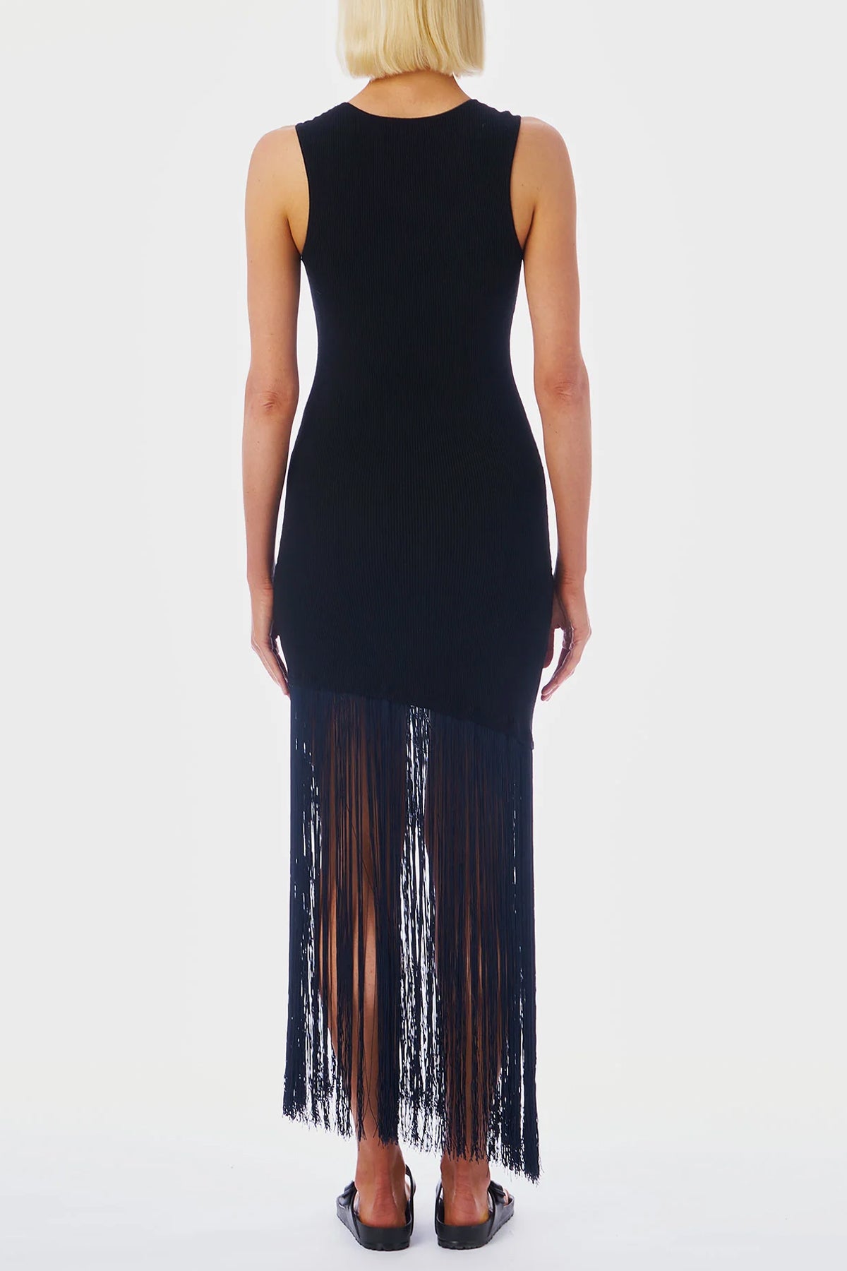 Fringe Hem Tank Dress in Black - shop - olivia.com