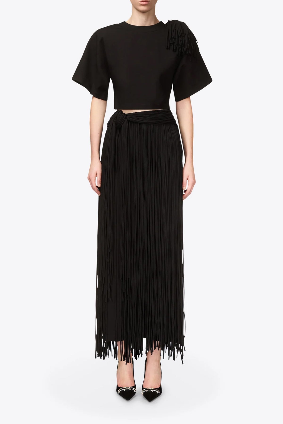 Fringe Midi Skirt in Black - shop - olivia.com