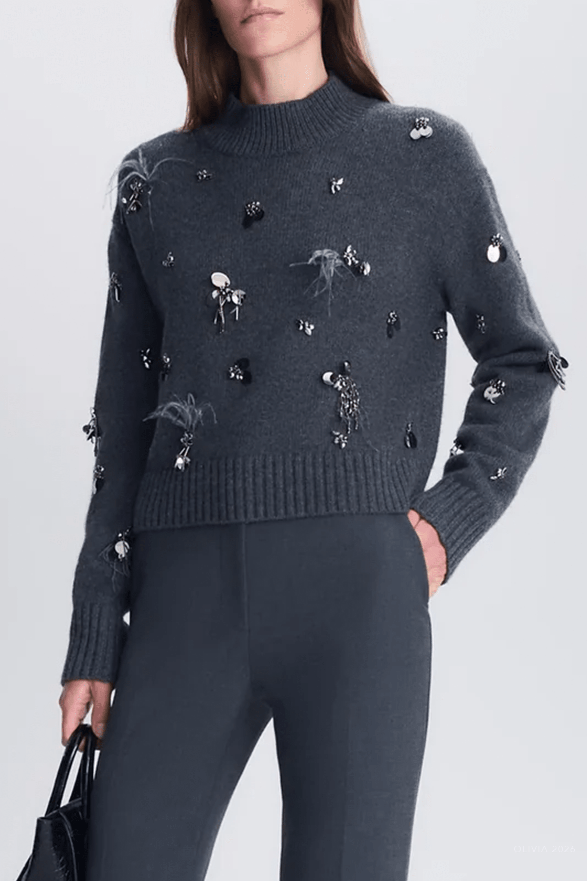 Gabriette Embellished Sweater in Charcoal - shop-olivia.com