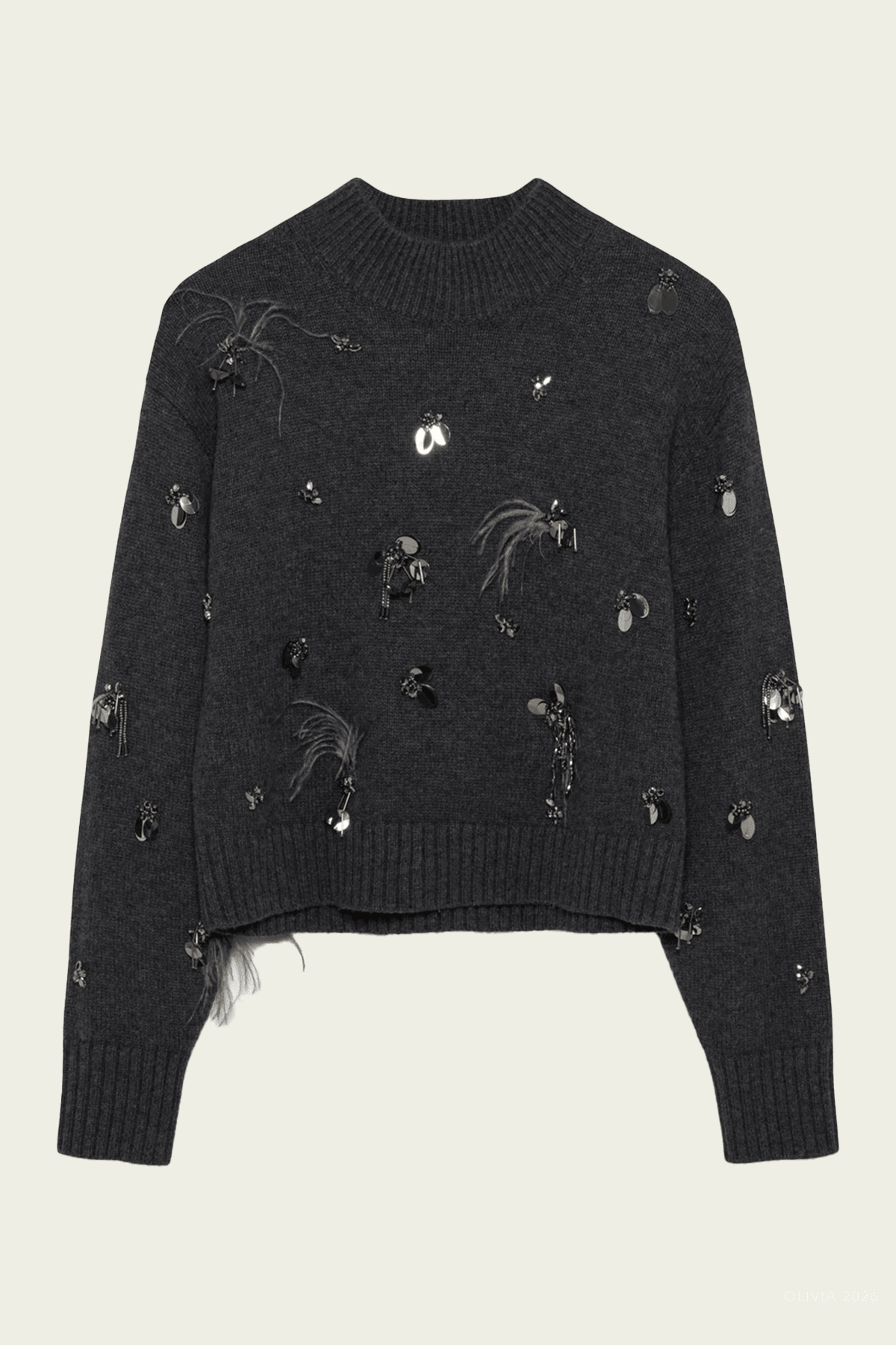 Gabriette Embellished Sweater in Charcoal - shop-olivia.com