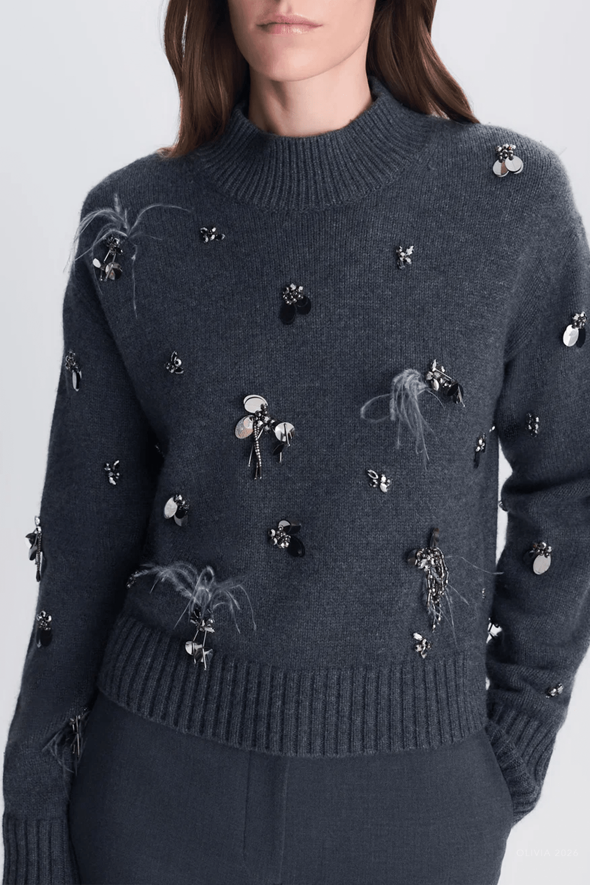 Gabriette Embellished Sweater in Charcoal - shop-olivia.com