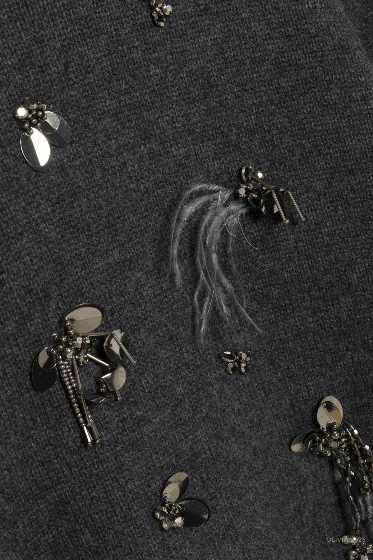 Gabriette Embellished Sweater in Charcoal - shop-olivia.com