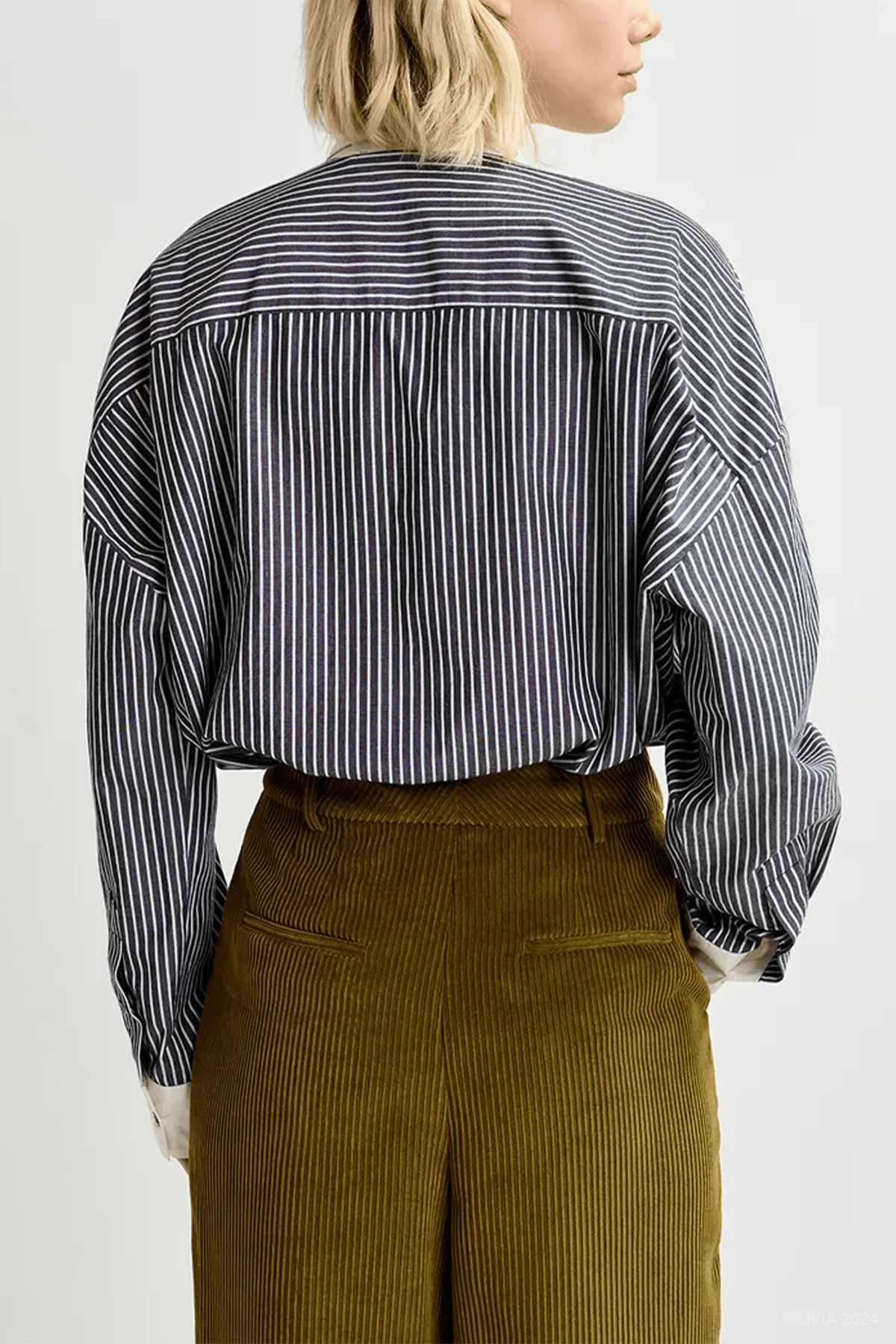 Gail Embellished Cotton Shirt in Black Stripe - shop - olivia.com